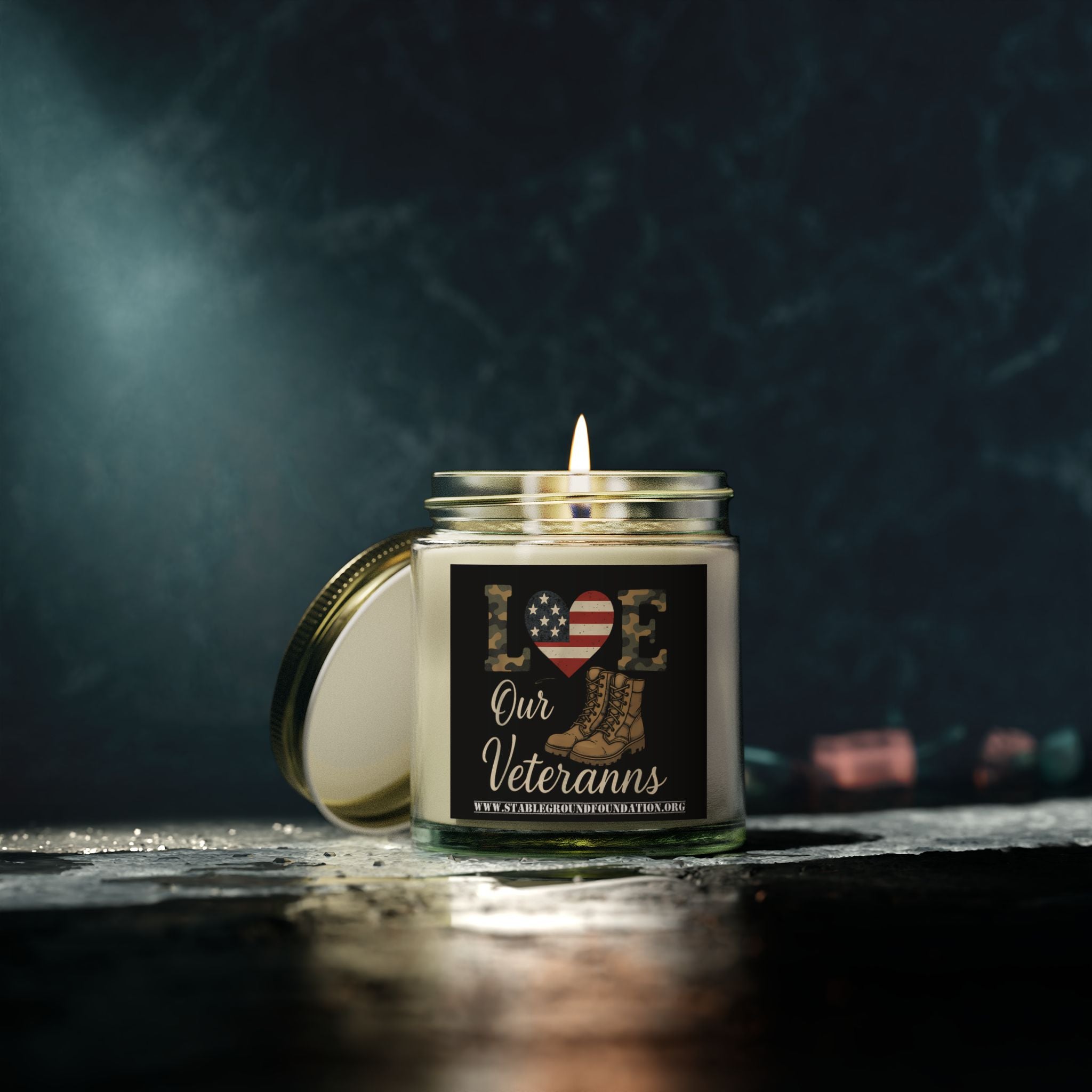 Love Our Veterans Combat Boots Candle – Honor with Heart and Flame