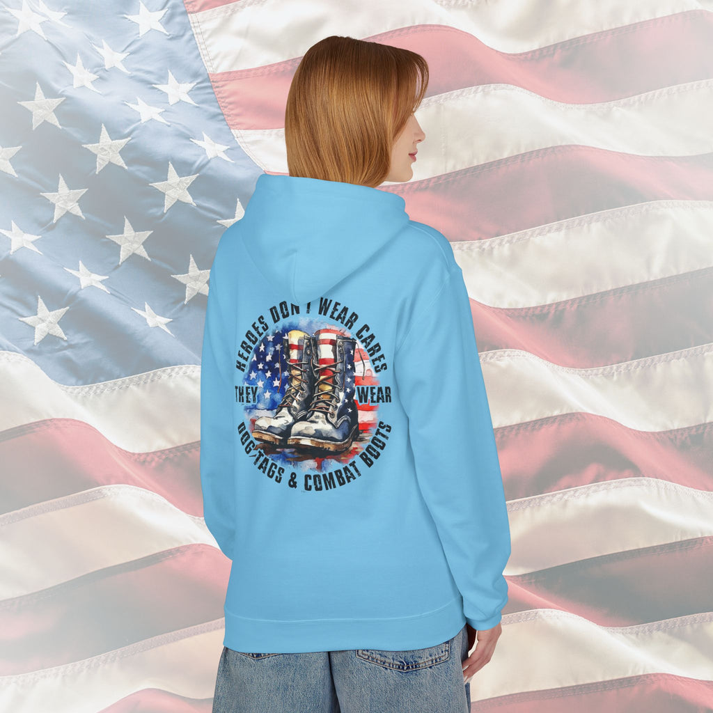 “Heroes Don’t Wear Capes – They Wear Dog Tags & Combat Boots” Patriotic Military Hoodie