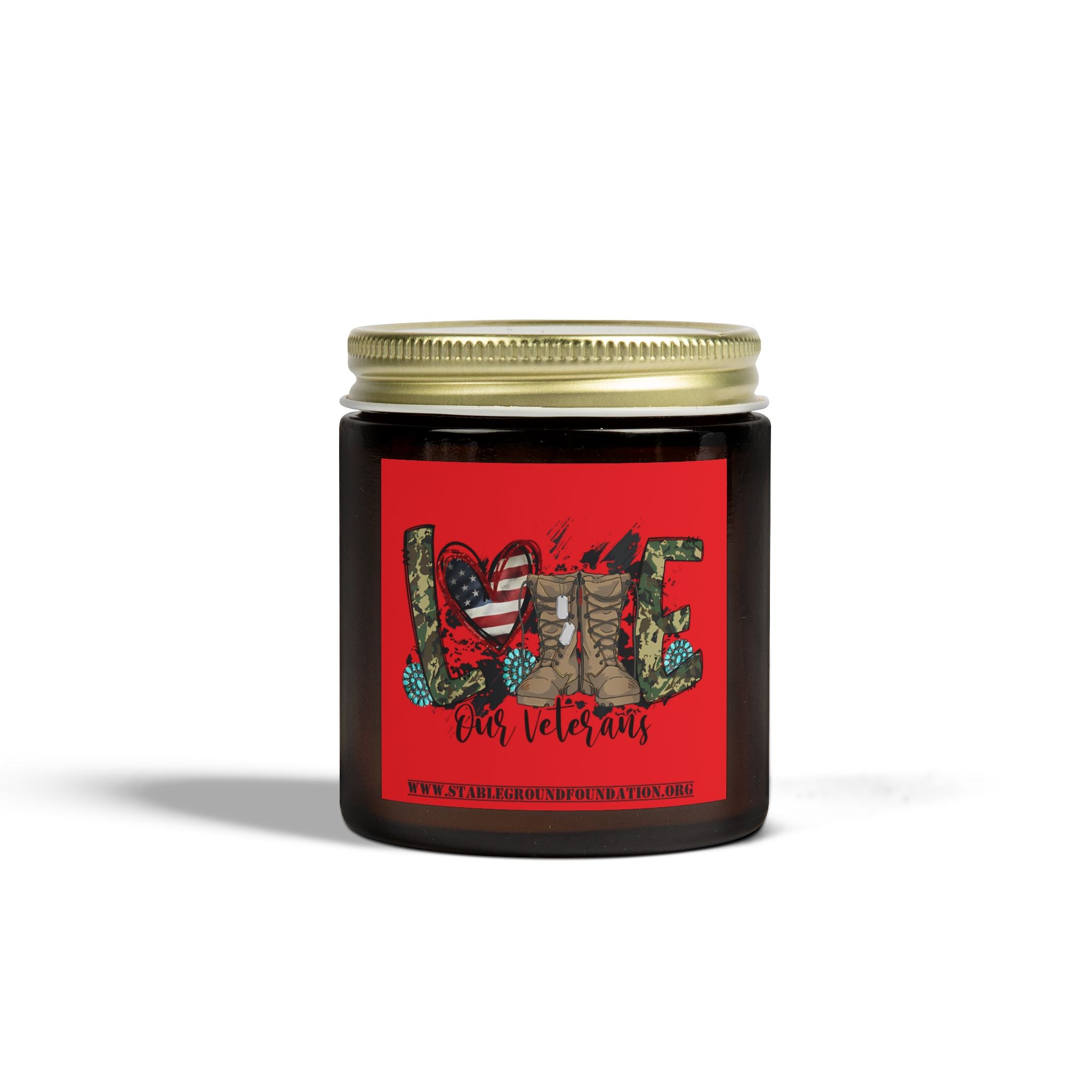 Love Our Veterans Candle – Red Military Boots Candle Supporting Our Heroes