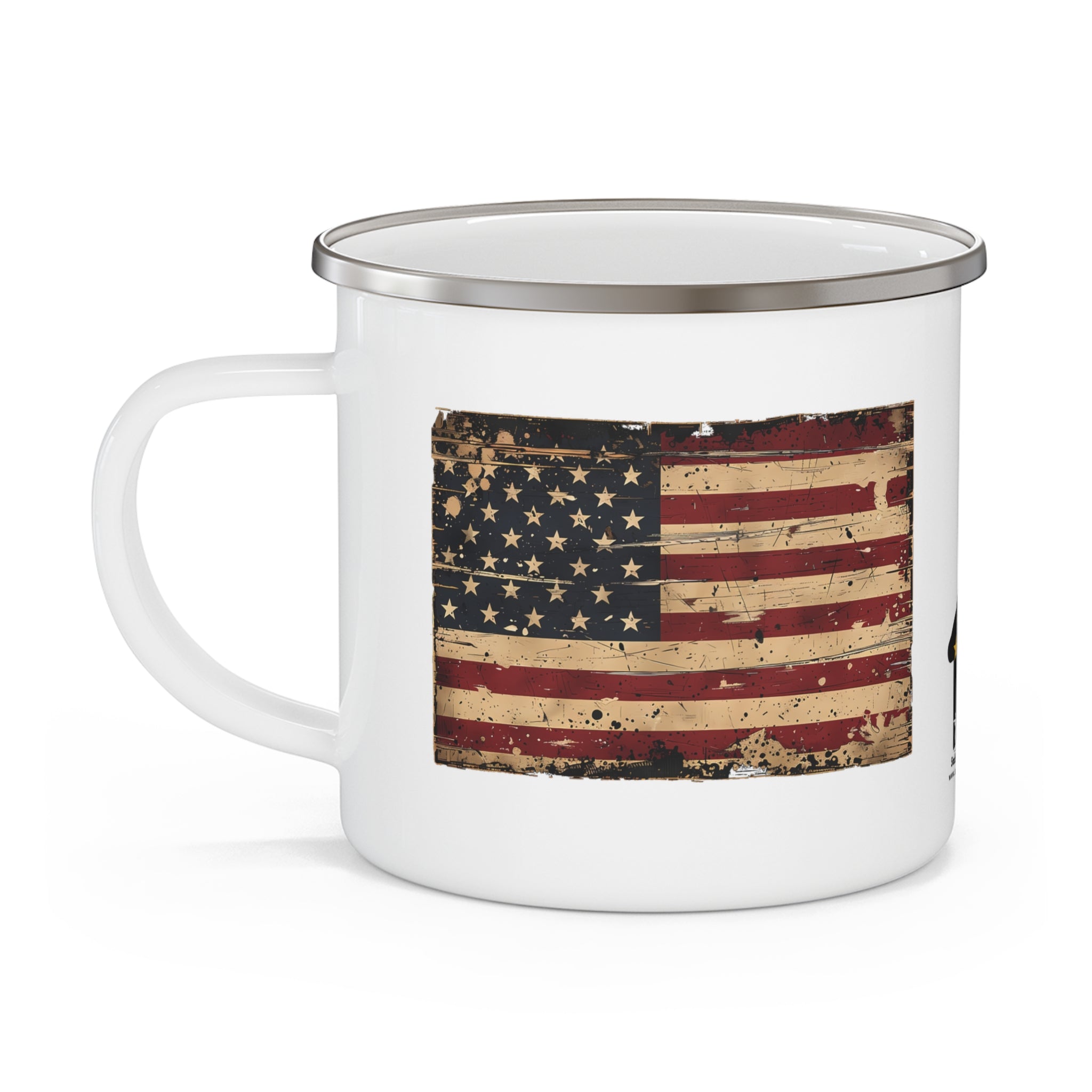 Rustic American Flag Mug | Vintage Patriotic Enamel Coffee Cup