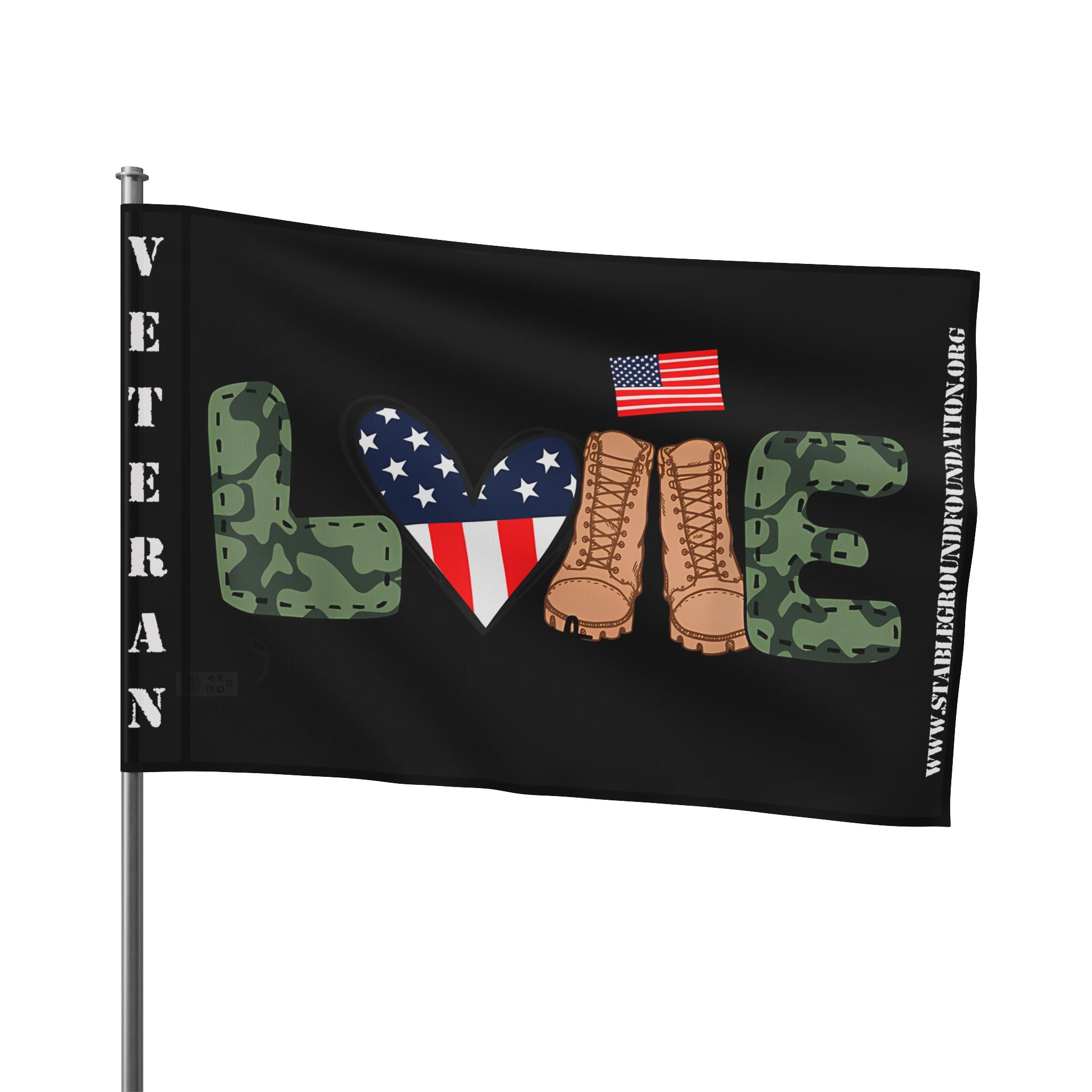 LOVE Veteran Flag — Patriotic Camouflage Design Honoring Those Who Served