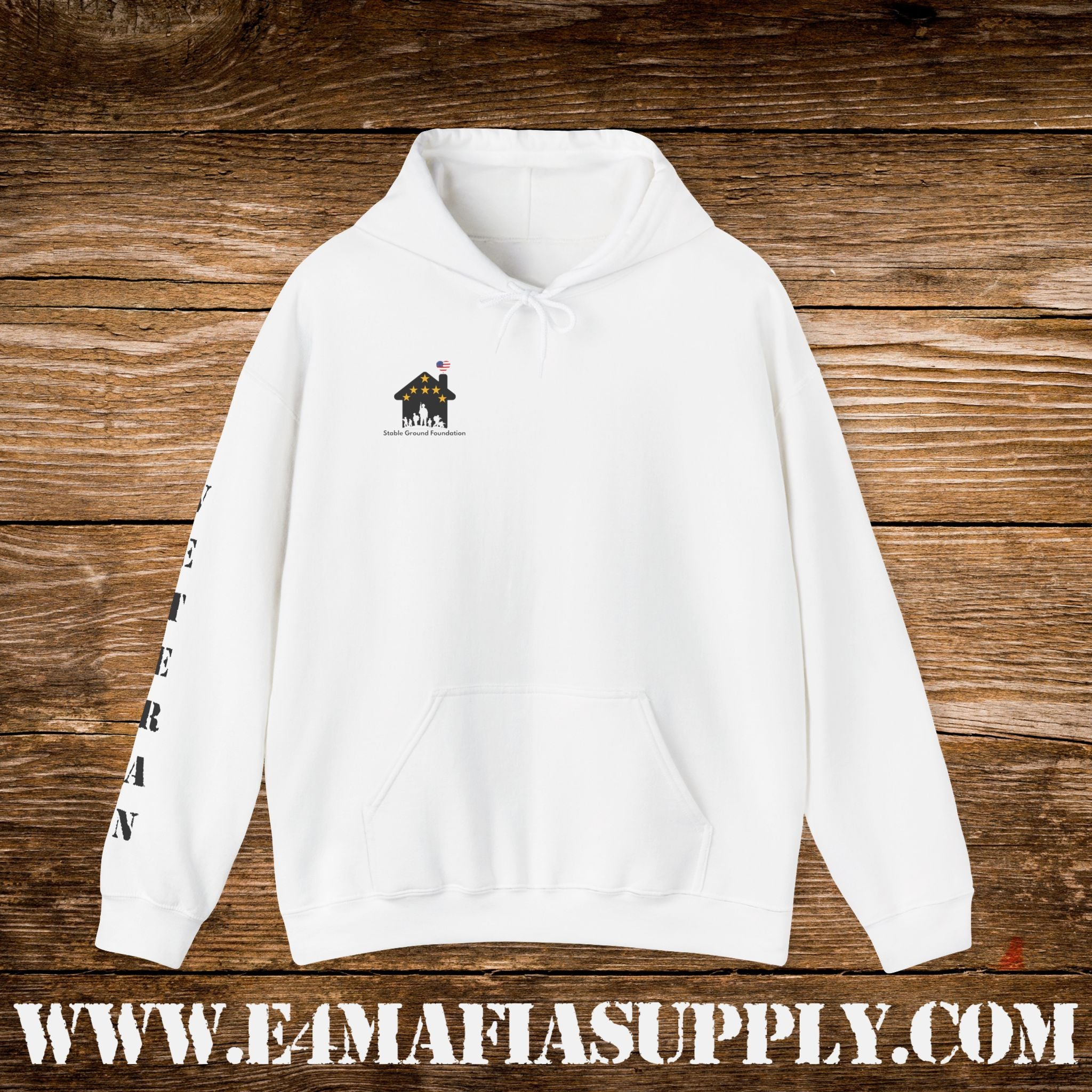 “Heroes Don’t Wear Capes – They Wear Dog Tags & Combat Boots” Patriotic Veteran Sleeve Hoodie