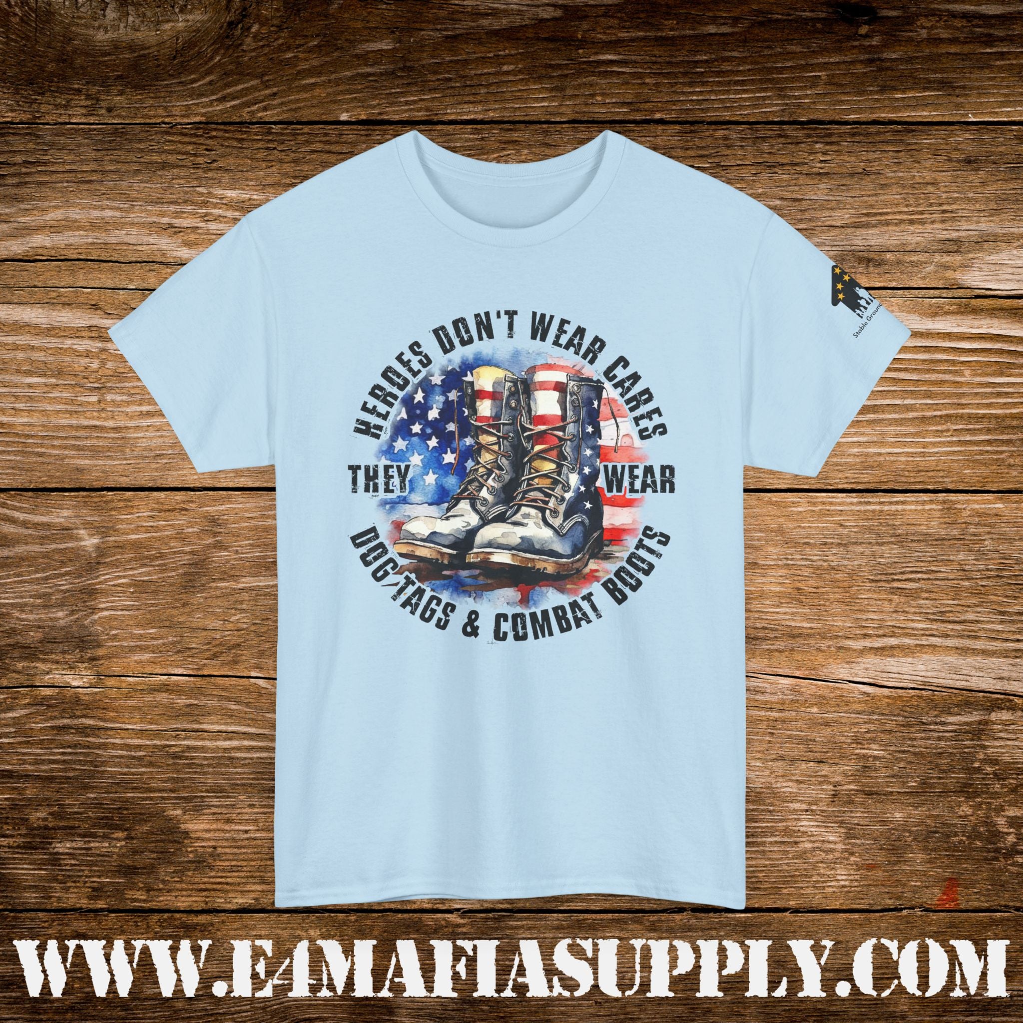 “Heroes Don’t Wear Capes – They Wear Dog Tags & Combat Boots” – Patriotic Round Flag Military T-Shirt