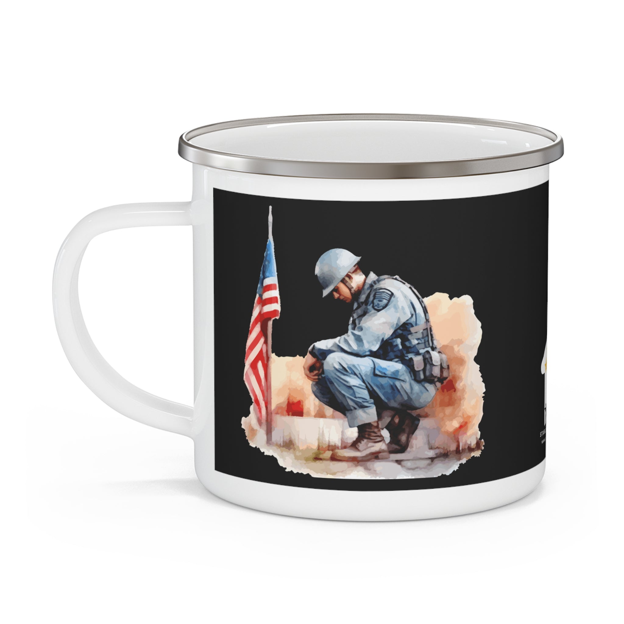 Kneeling Soldier Coffee Cup – Fallen Hero Tribute Enamel Mug