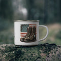 White Combat Boots Coffee Cup – Patriotic Military Tribute Enamel Cup