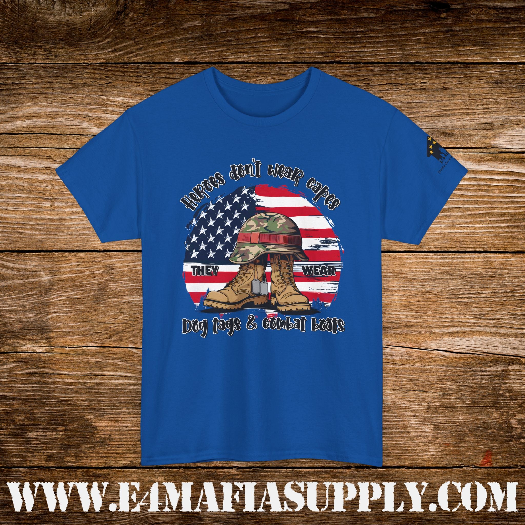 “Heroes Don’t Wear Capes – They Wear Dog Tags & Combat Boots” – American Flag Military T-Shirt