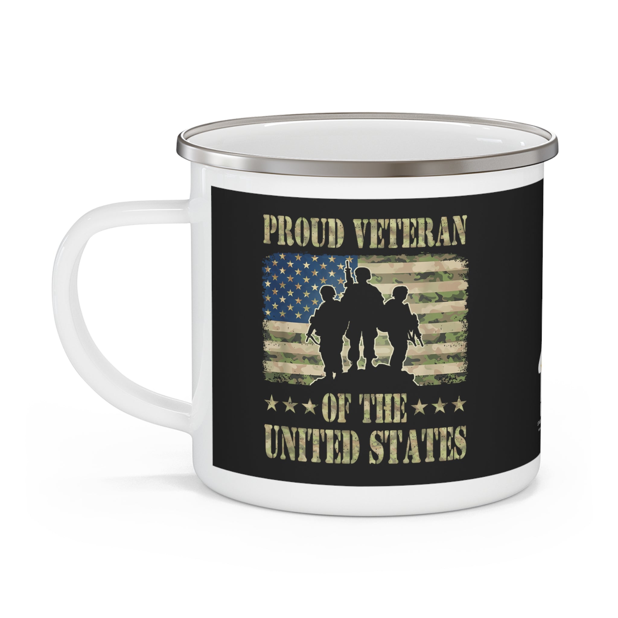 Proud Veteran Coffee Cup – Patriotic Military Enamel Mug