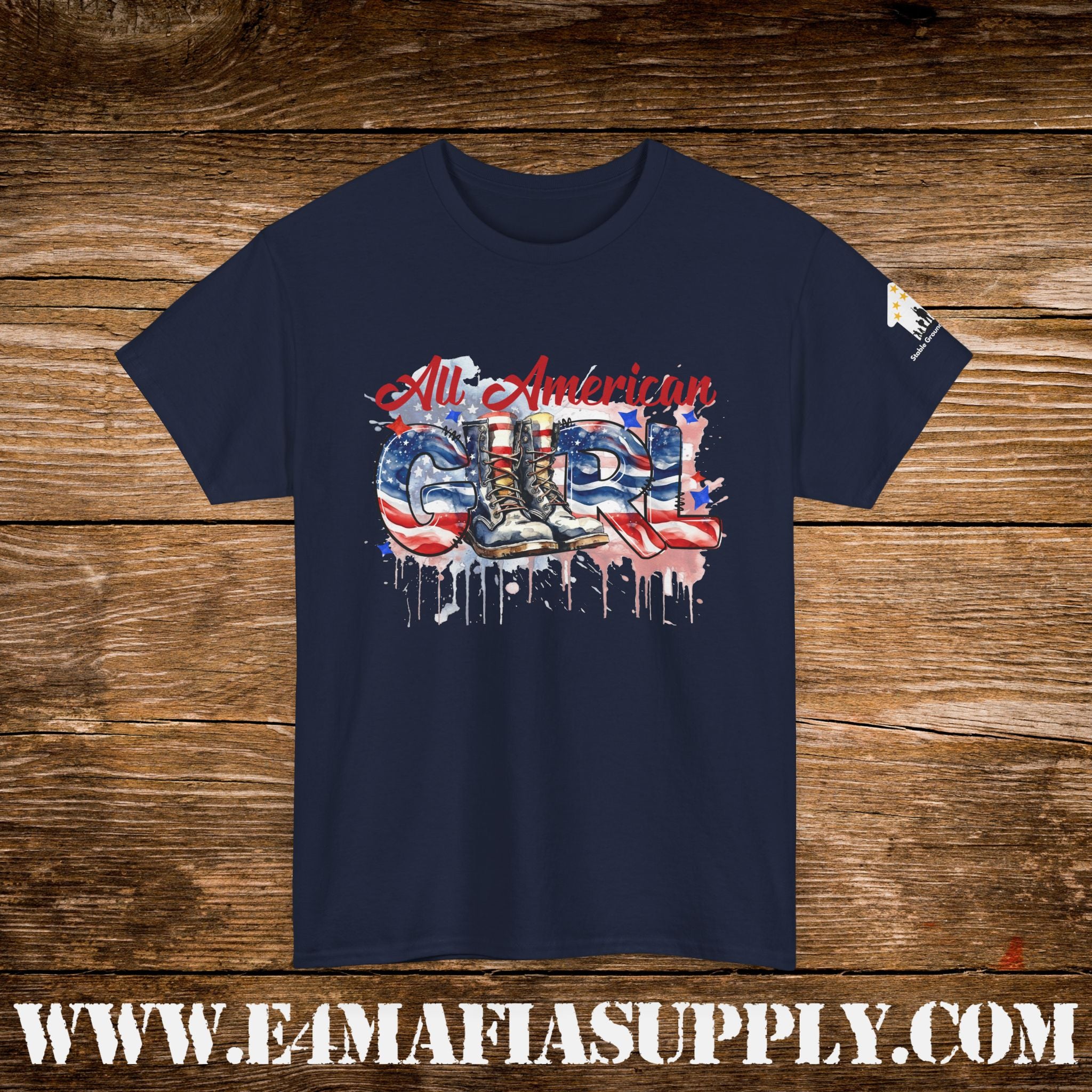 “All American Girl” – Patriotic Flag & Combat Boots T-Shirt