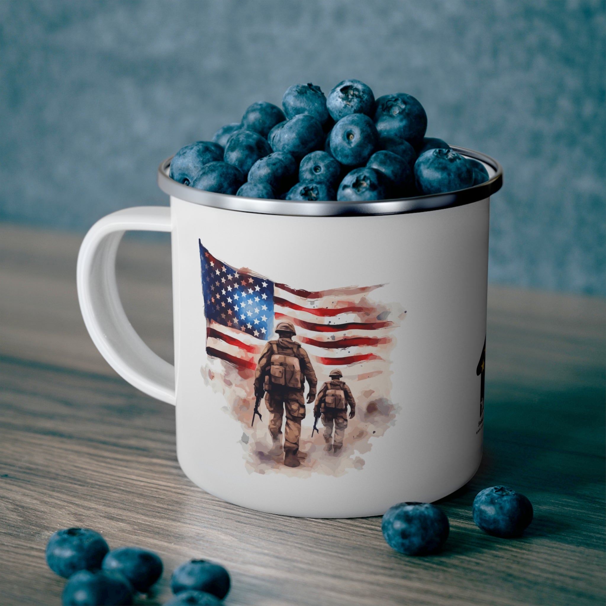 White Two Soldiers Coffee Cup – Brotherhood & Freedom Tribute Enamel Cup