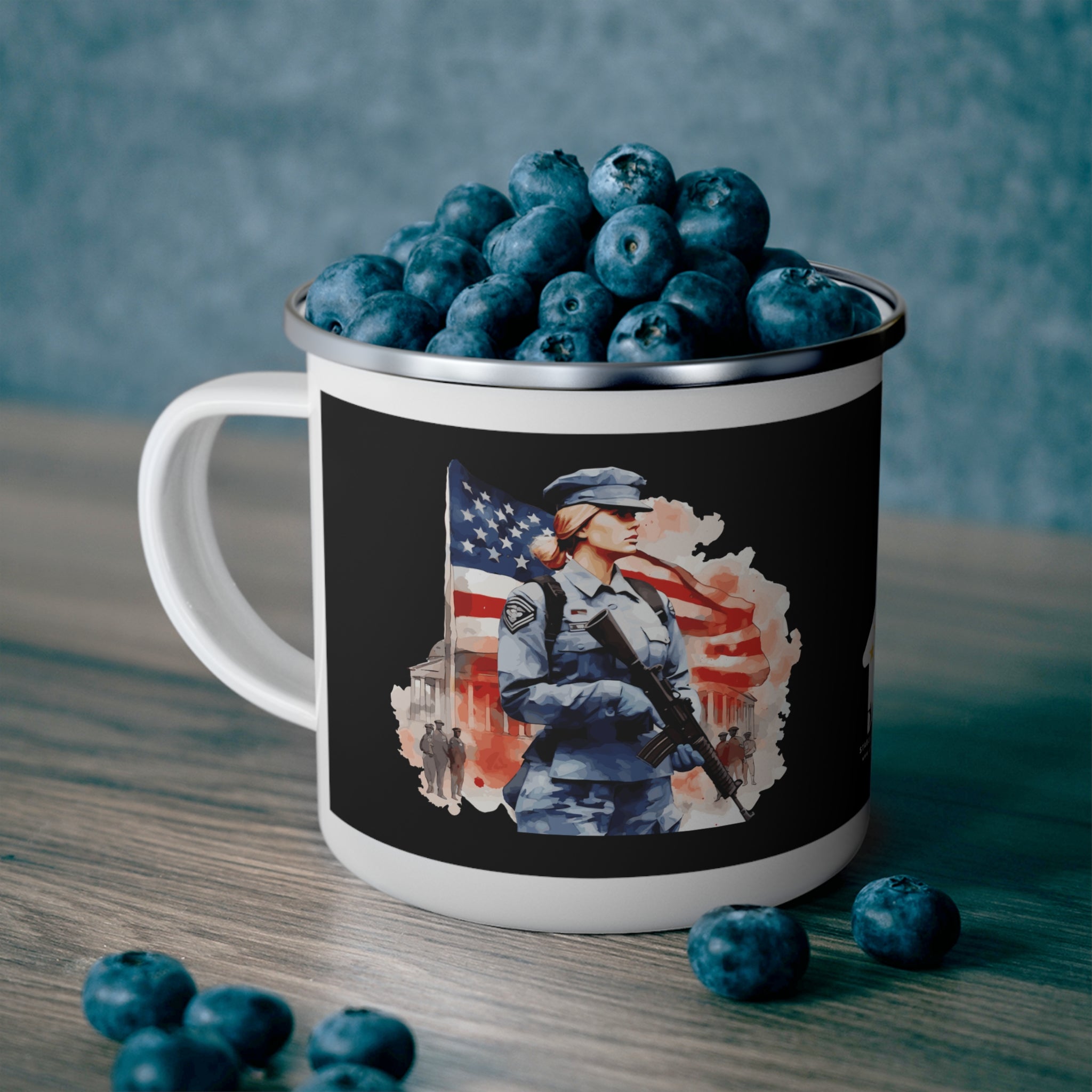 Female Soldier Coffee Cup – Patriotic Women’s Military Tribute Enamel Mug