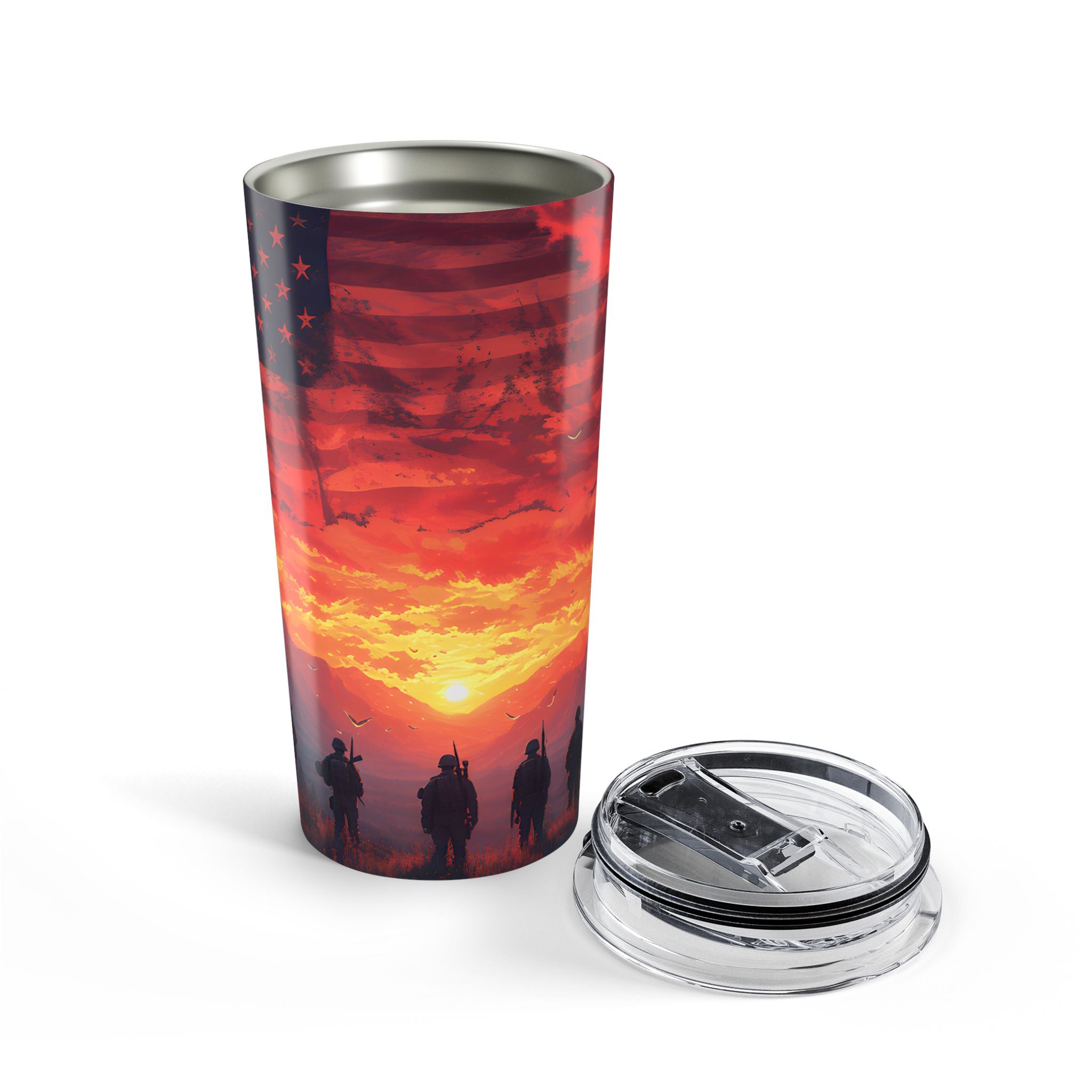 Brothers in Arms — Patriotic Sunset Tumbler Honoring America’s Finest