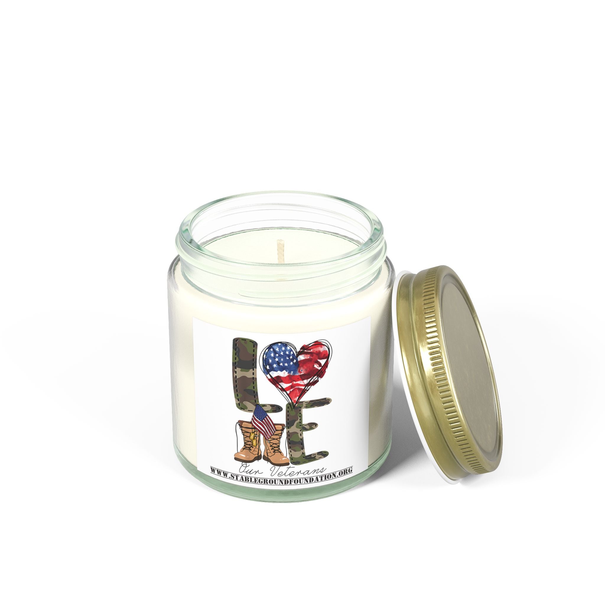 Love Our Veterans Candle – Classic American Flag & Boots Patriotic Candle
