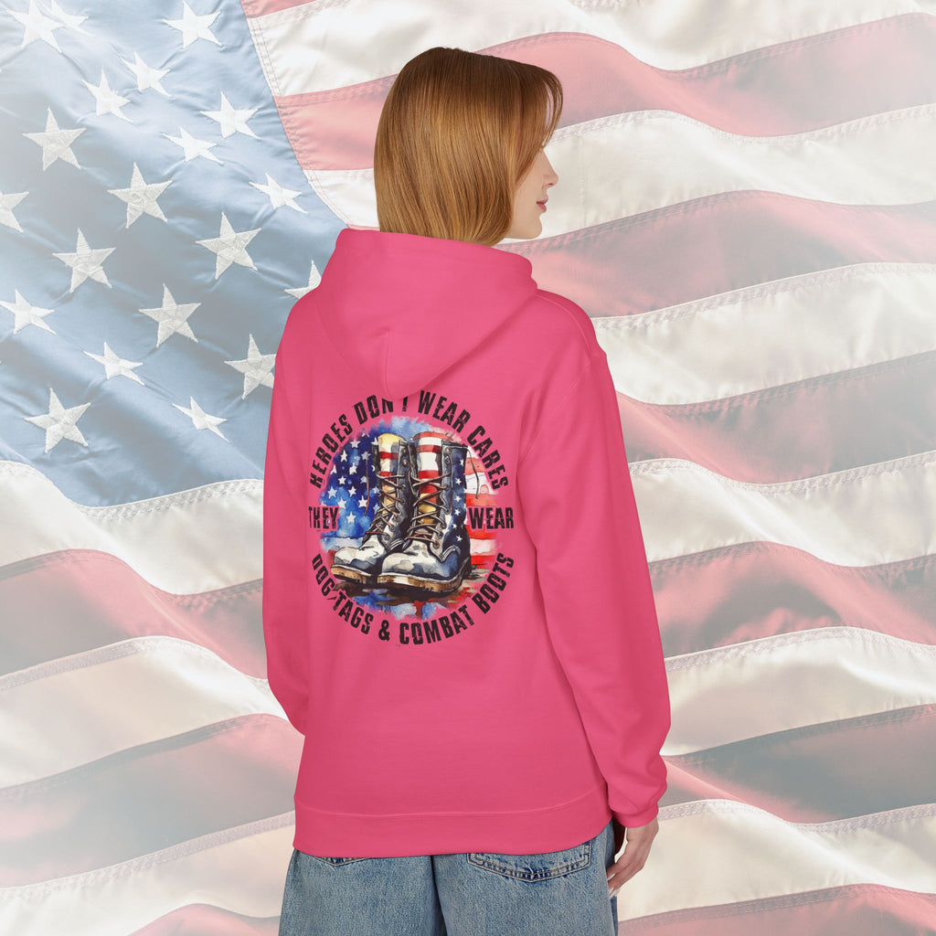 “Heroes Don’t Wear Capes – They Wear Dog Tags & Combat Boots” Patriotic Military Hoodie