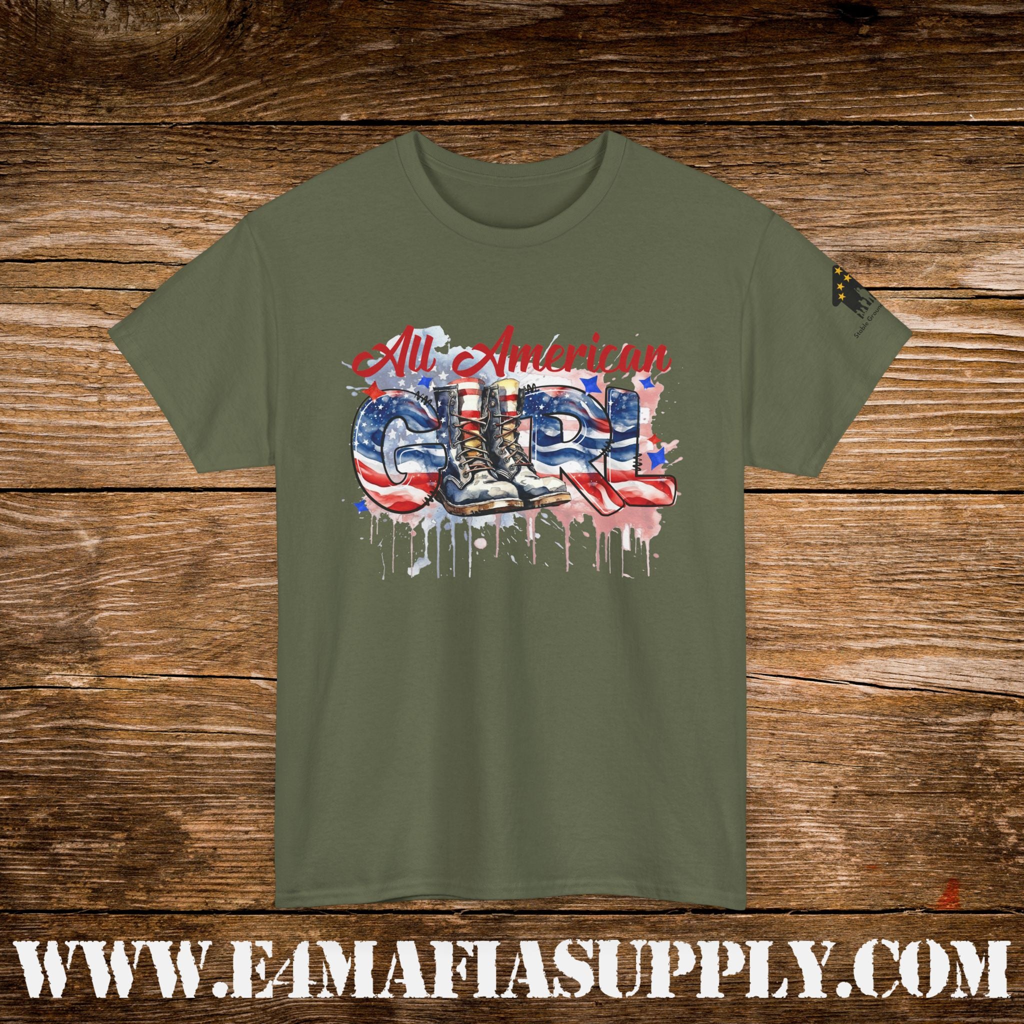 “All American Girl” – Patriotic Flag & Combat Boots T-Shirt