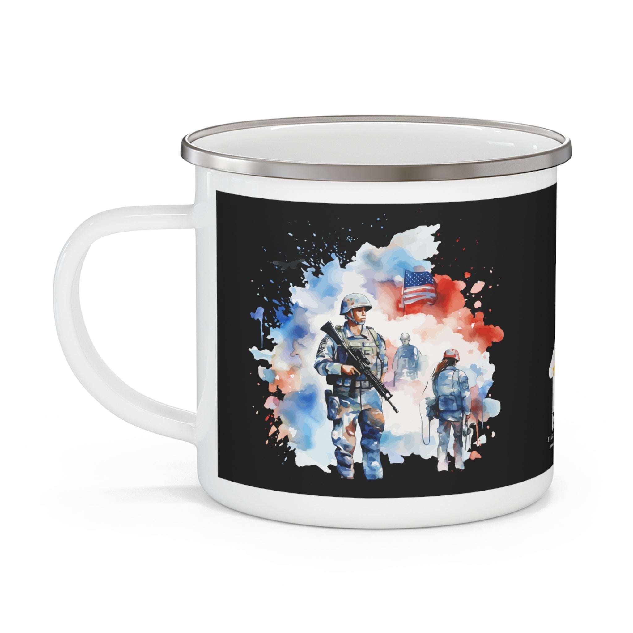 Watercolor Soldiers Coffee Cup – Patriotic Red, White & Blue Tribute Cup