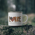 “Love Our Veterans” Enamel Mug with Rustic American Flag Heart and Combat Boots Design
