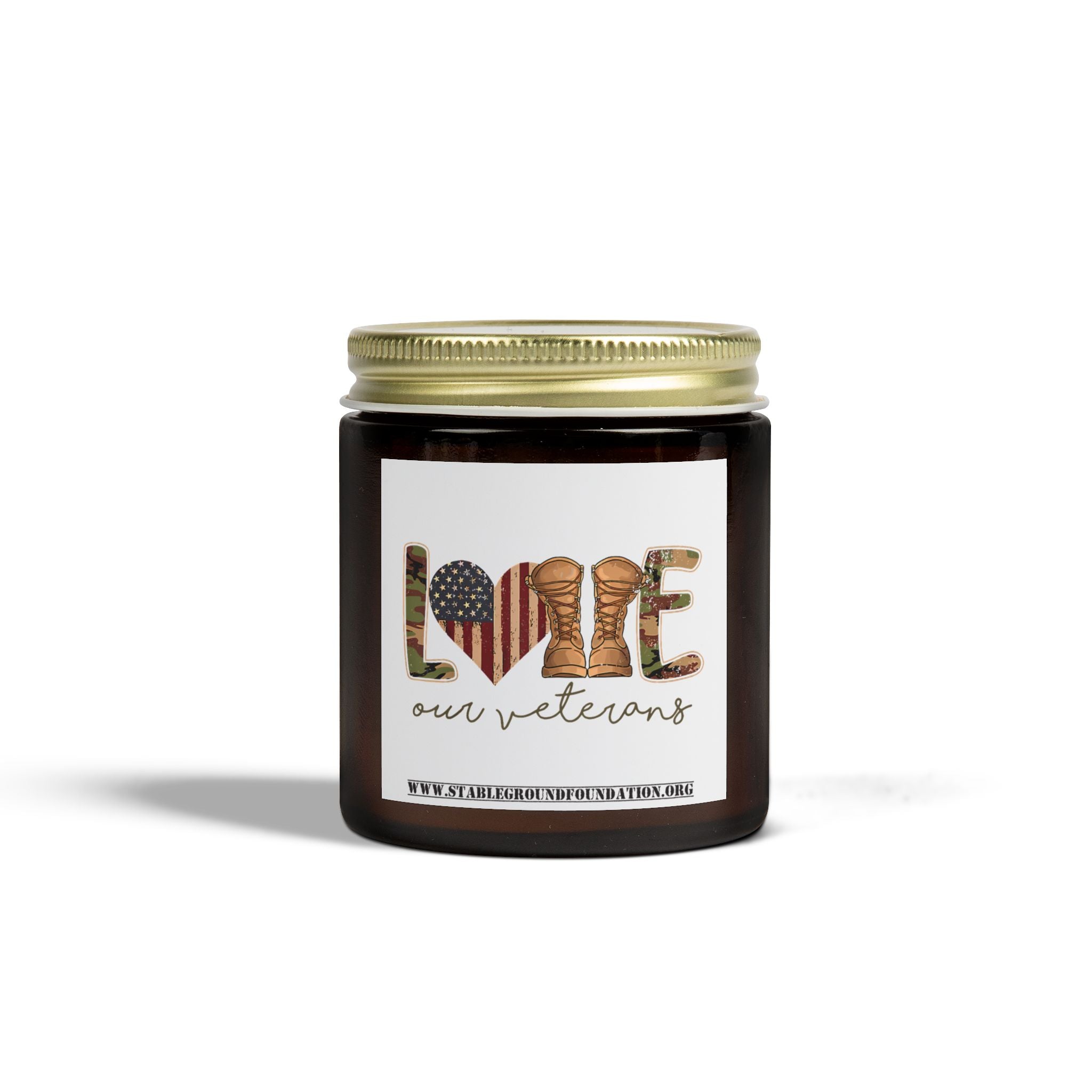 Love Our Veterans Candle – Desert Camo Boots Patriotic Tribute Candle