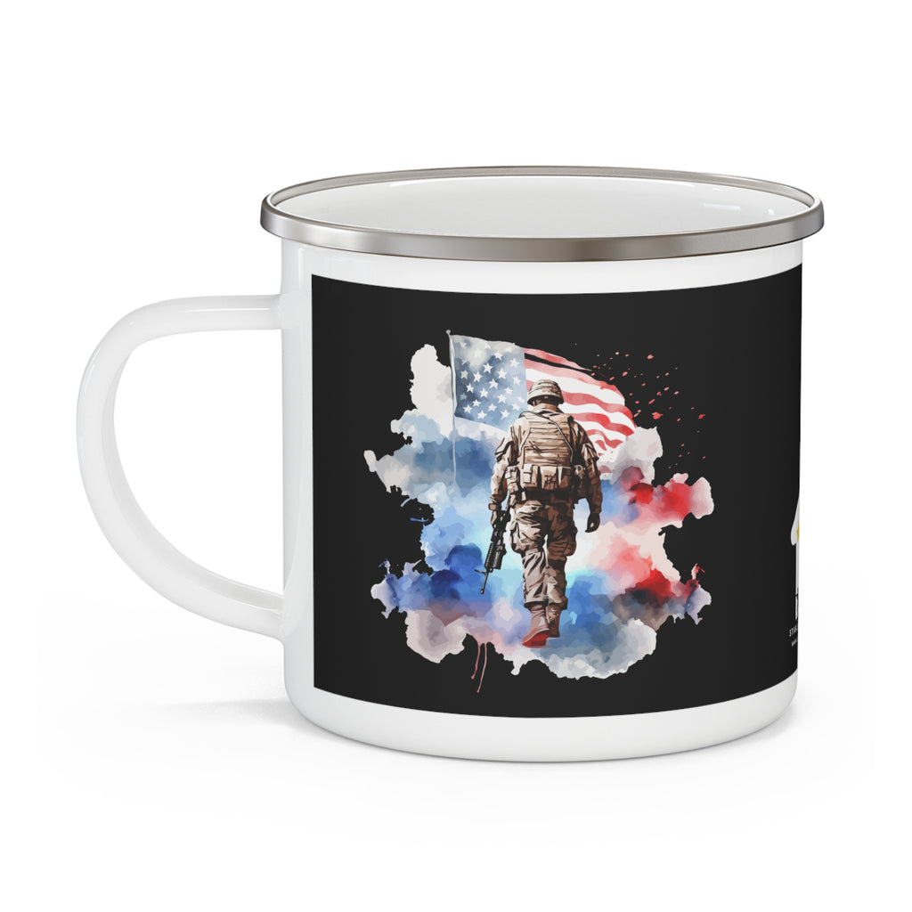 Watercolor Soldier Enamel Mug – Patriotic Memorial Tribute Coffee Cup