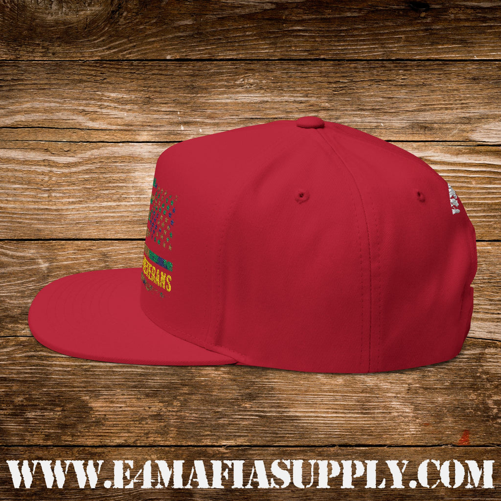 Patriotic “Thank You Veterans” Flat Bill Cap with American Flag Embroidery