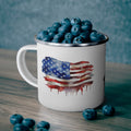White Dripping Flag Coffee Cup – Artistic Patriotic Enamel Mug