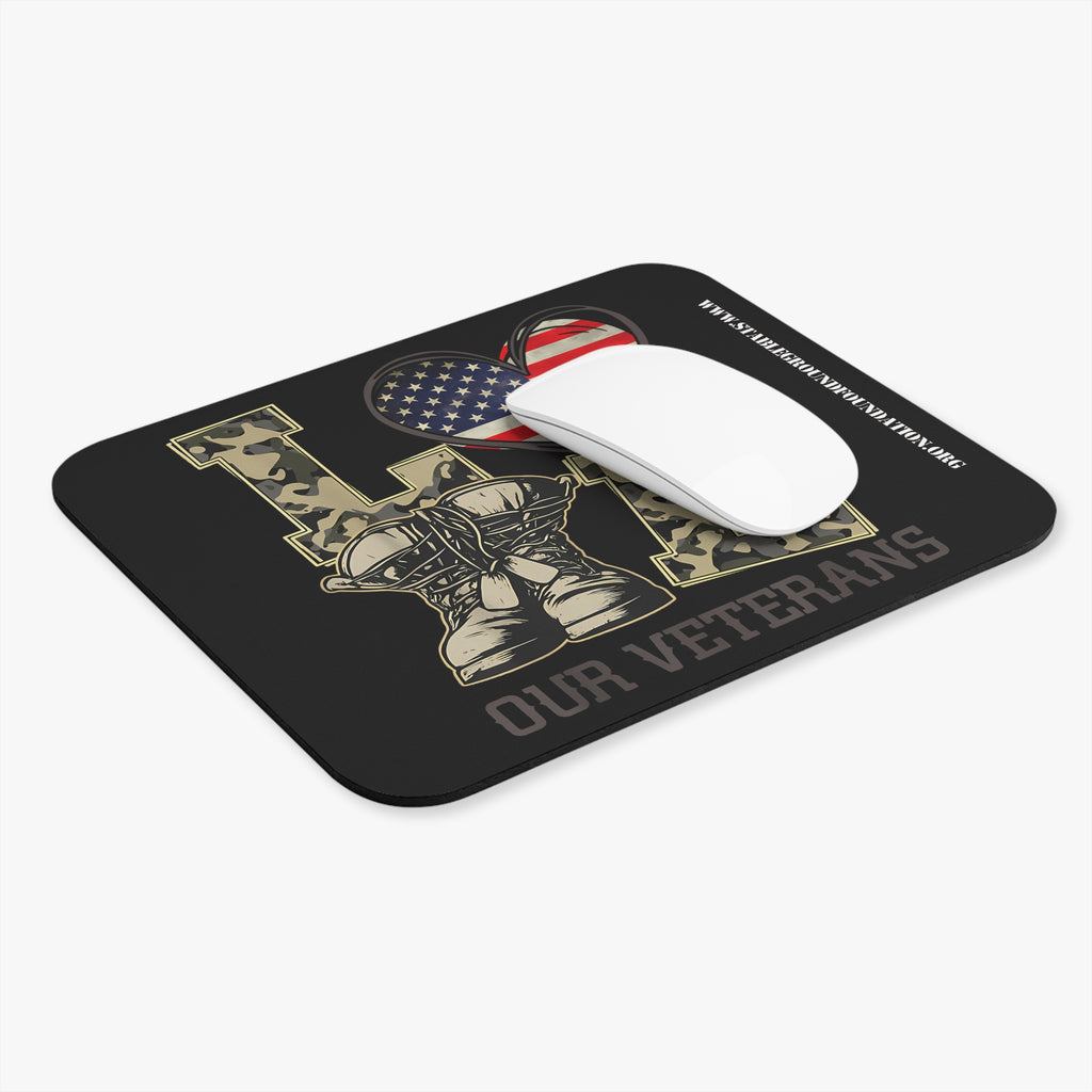 Love Our Veterans – Camo Boots & Flag Heart Mouse Pad