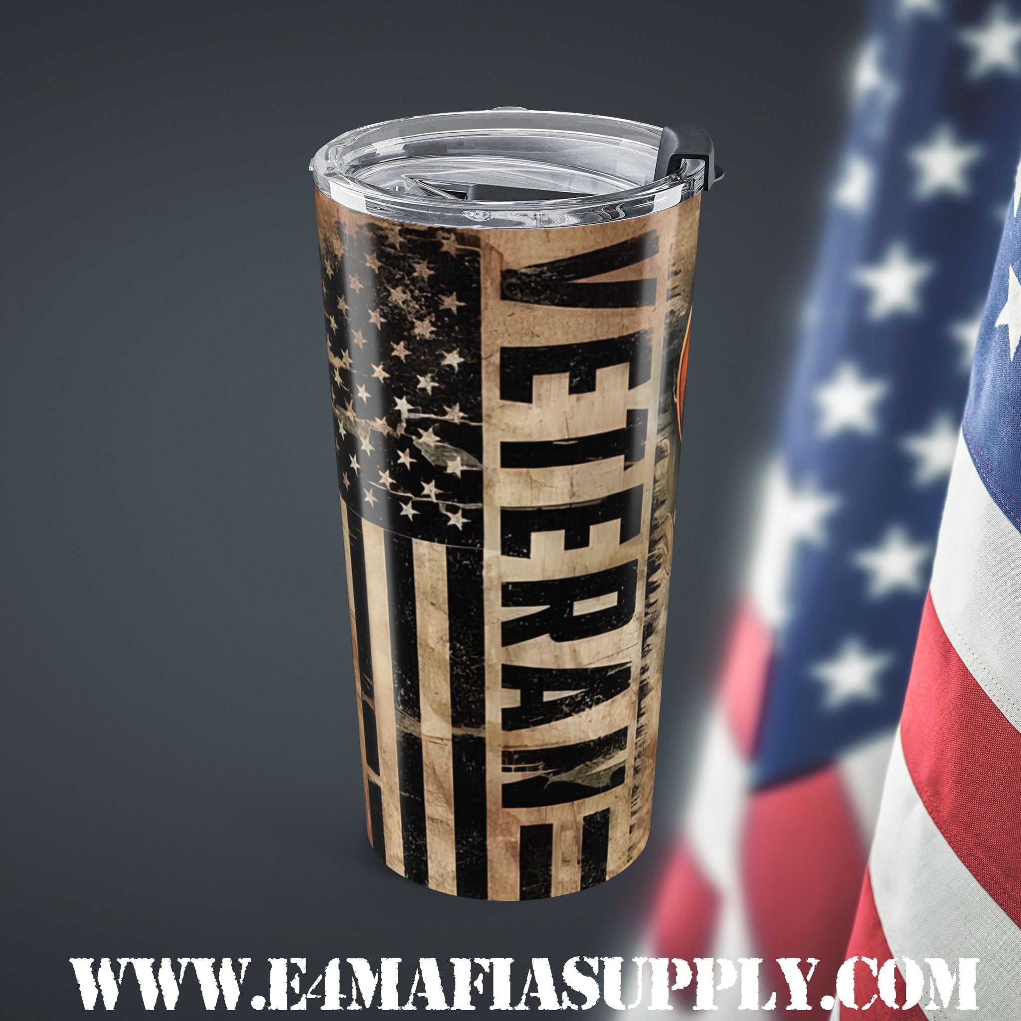 Proud Veteran — Rustic American Flag Tumbler for Those Who Served