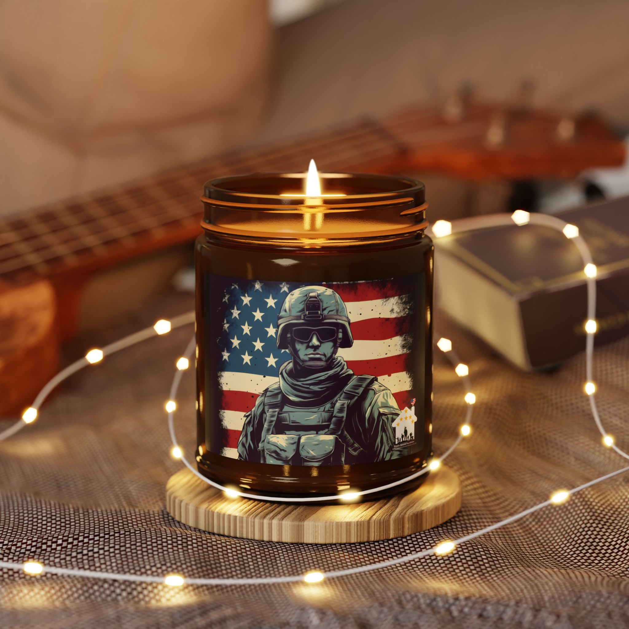 American Hero Candle | Soldier with Flag Patriotic Tribute Jar