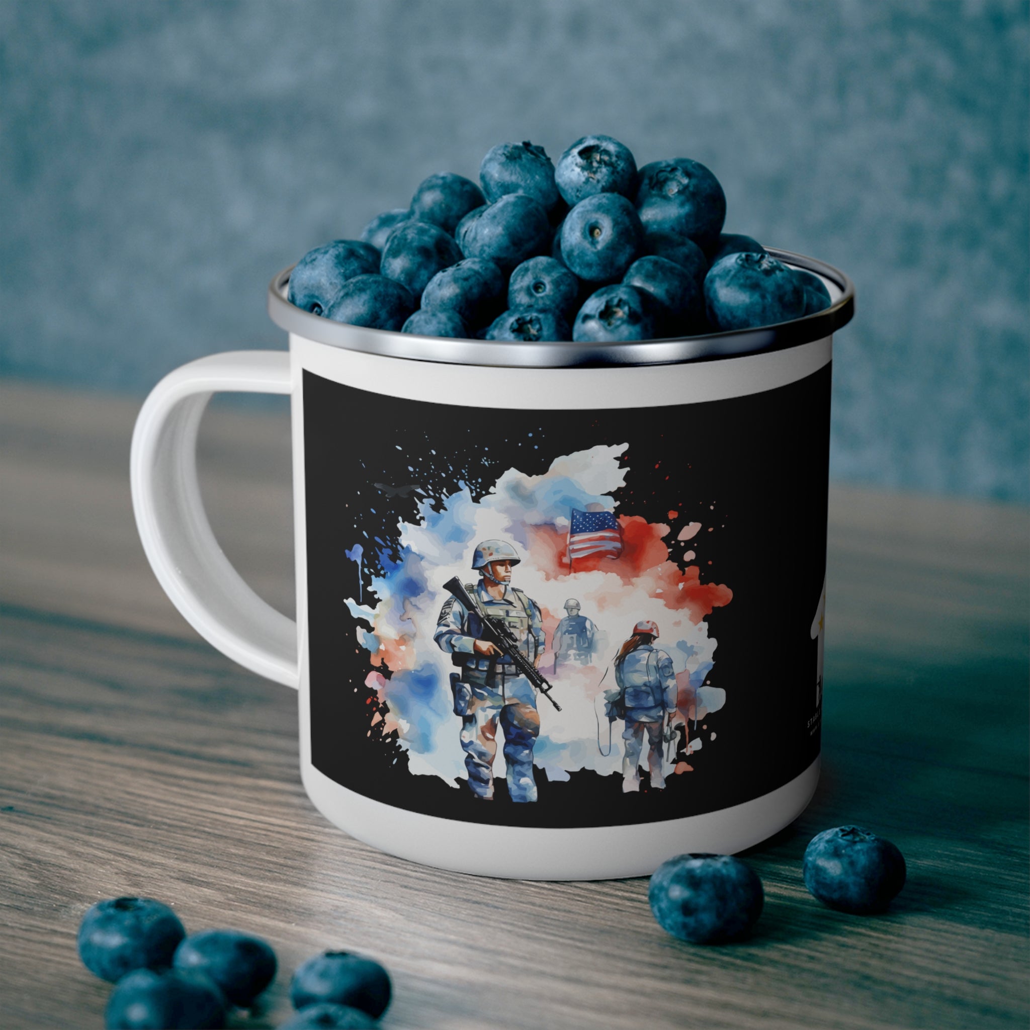 Watercolor Soldiers Coffee Cup – Patriotic Red, White & Blue Tribute Cup