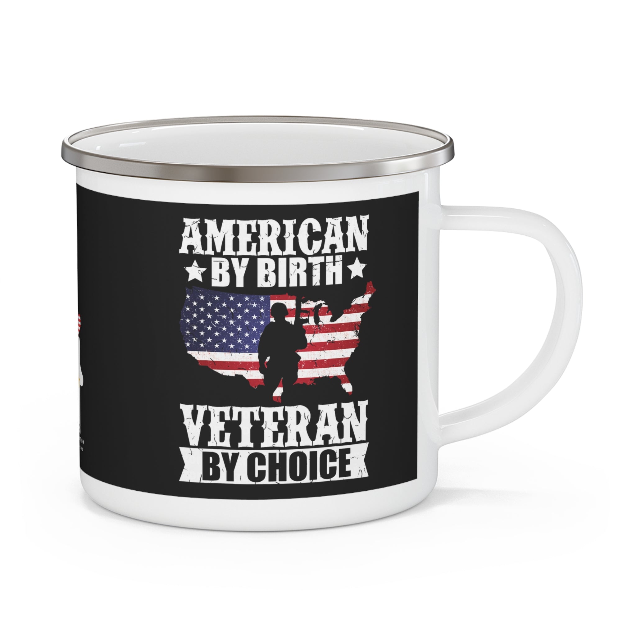 American by Birth Coffee Cup – Veteran by Choice Patriotic Enamel Cup