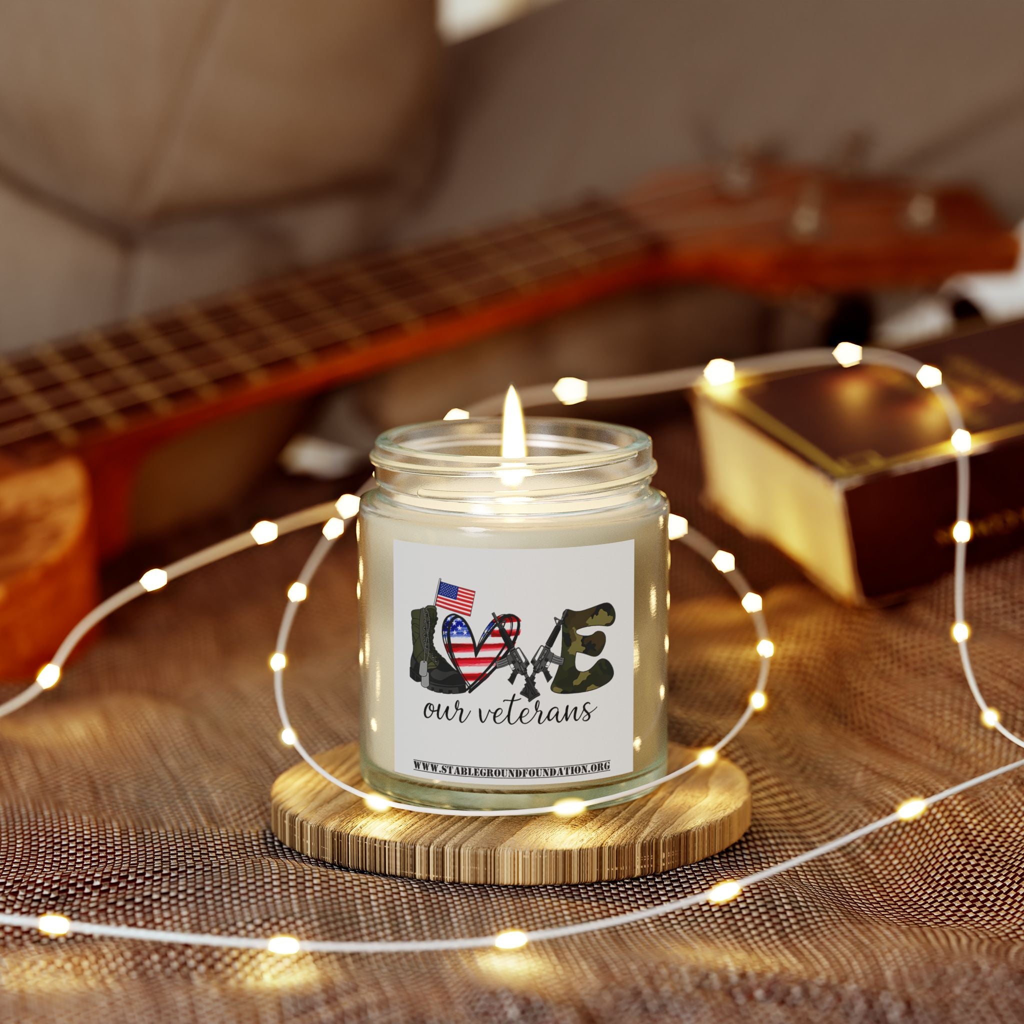 Love Our Veterans Candle – Simple Camo Patriotic Candle Honoring Heroes
