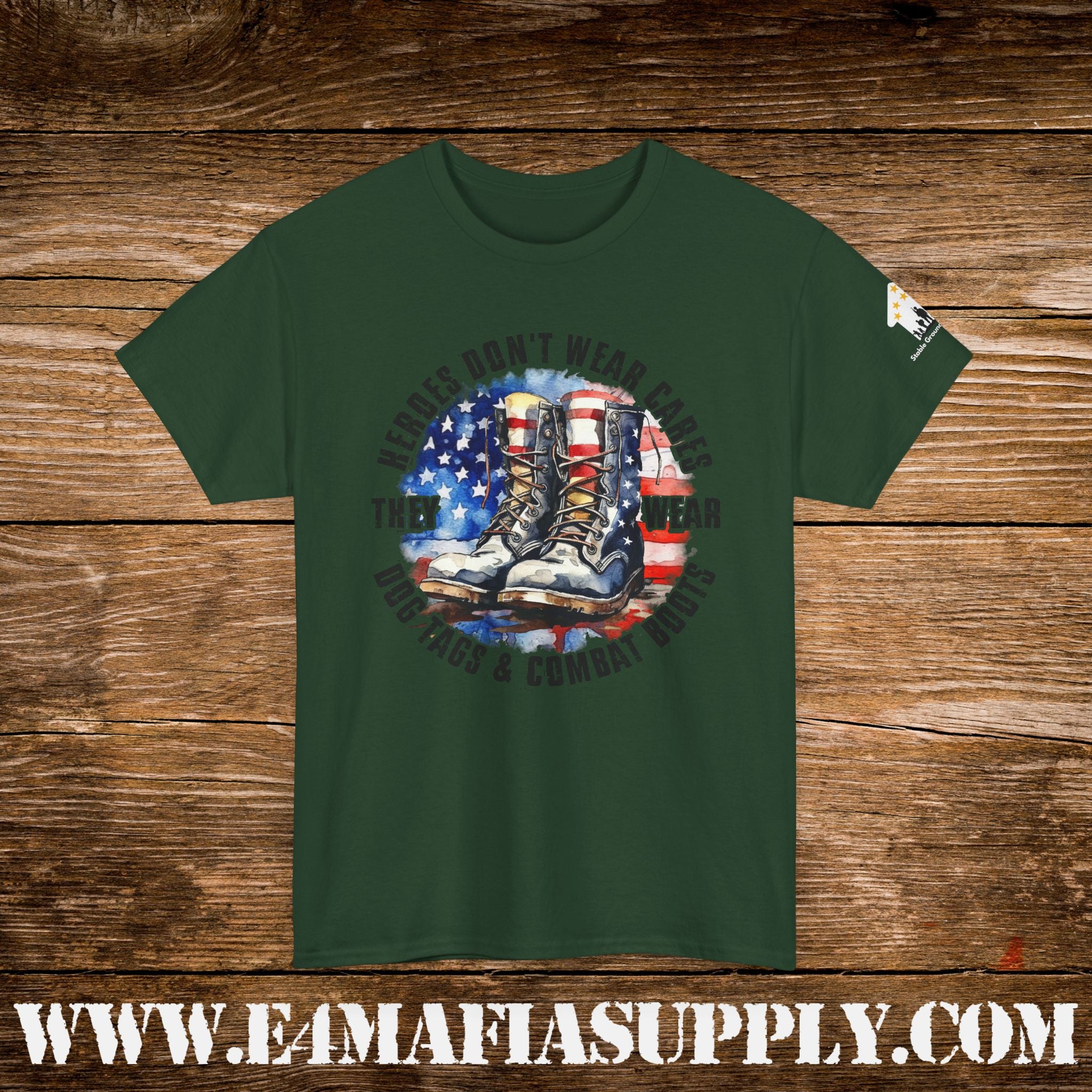 “Heroes Don’t Wear Capes – They Wear Dog Tags & Combat Boots” – Patriotic Round Flag Military T-Shirt