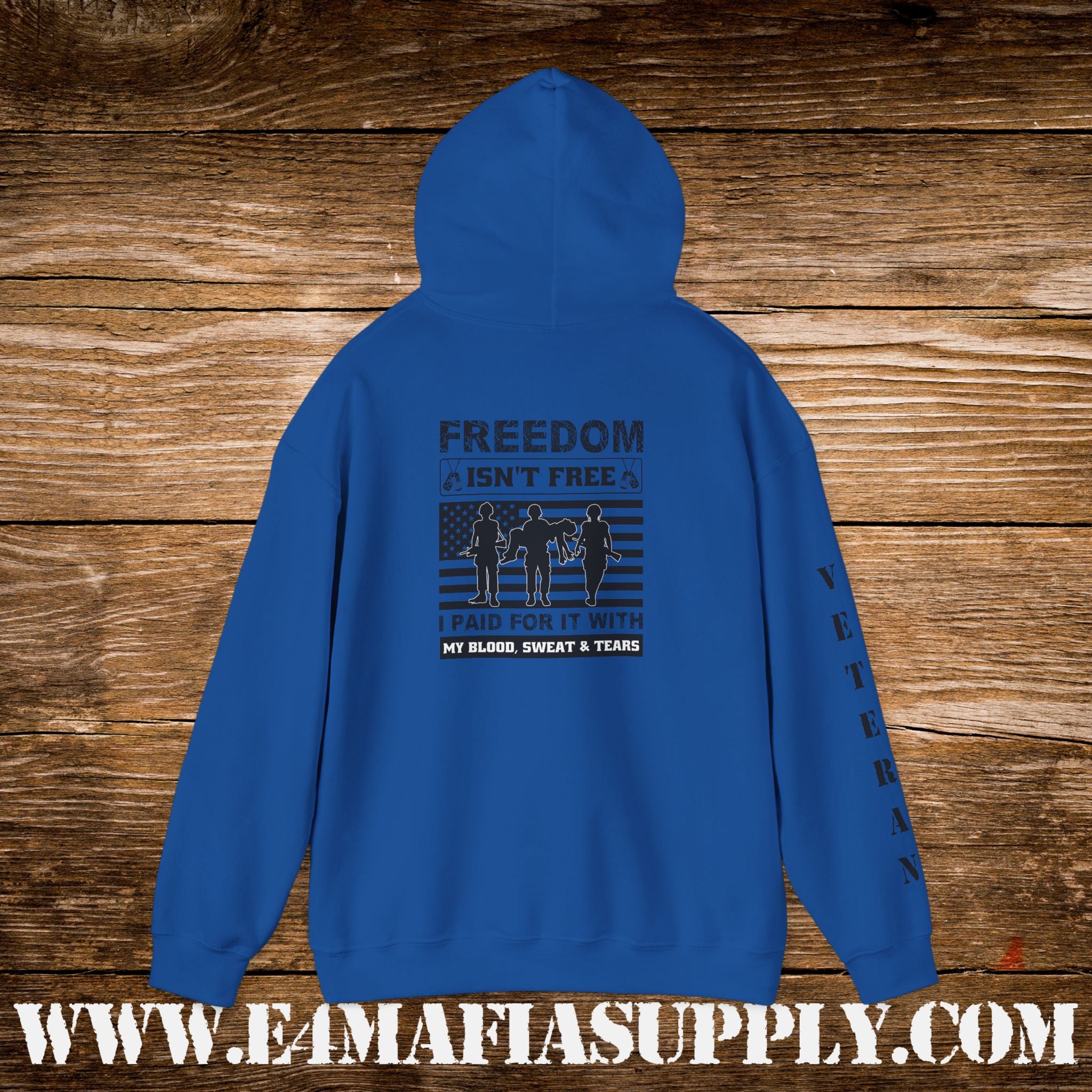 “Freedom Isn’t Free – I Paid for It with My Blood, Sweat & Tears” Patriotic Veteran Sleeve Hoodie