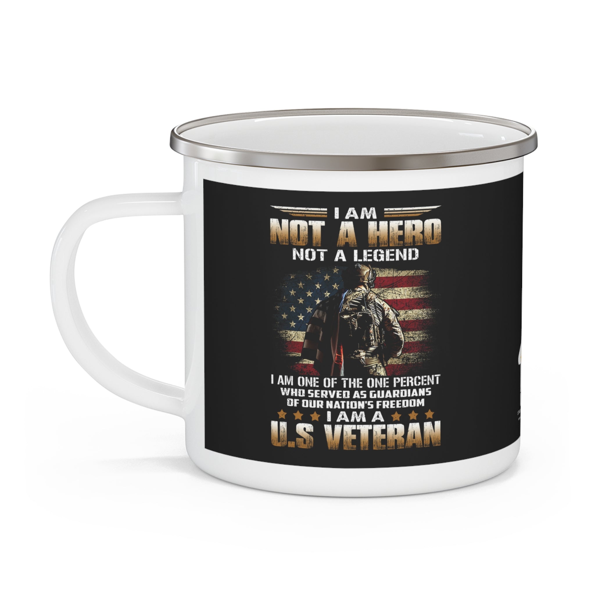 Not a Hero Coffee Cup – Proud U.S. Veteran Patriotic Enamel Cup
