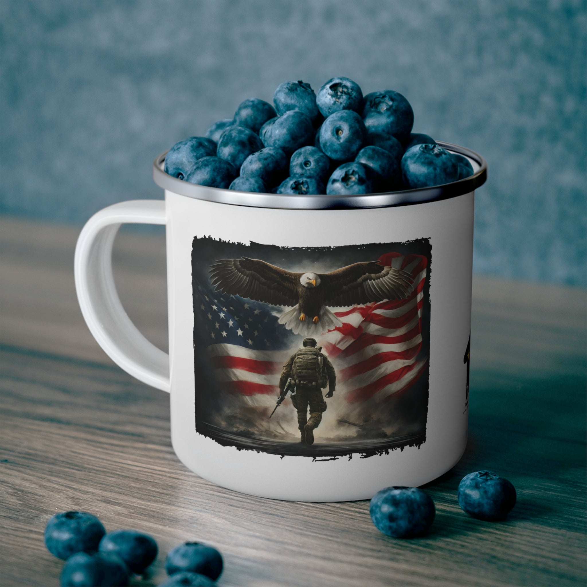 American Eagle Soldier Mug | Patriotic Enamel Coffee Cup Tribute to Veterans