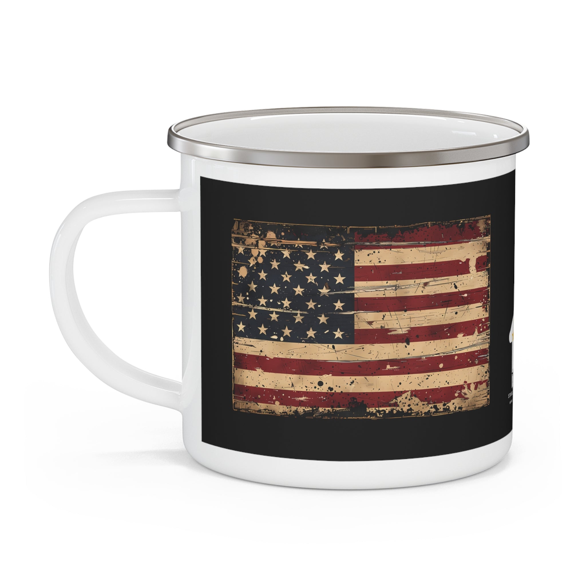 Vintage American Flag Coffee Cup – Rustic Patriotic Enamel Cup