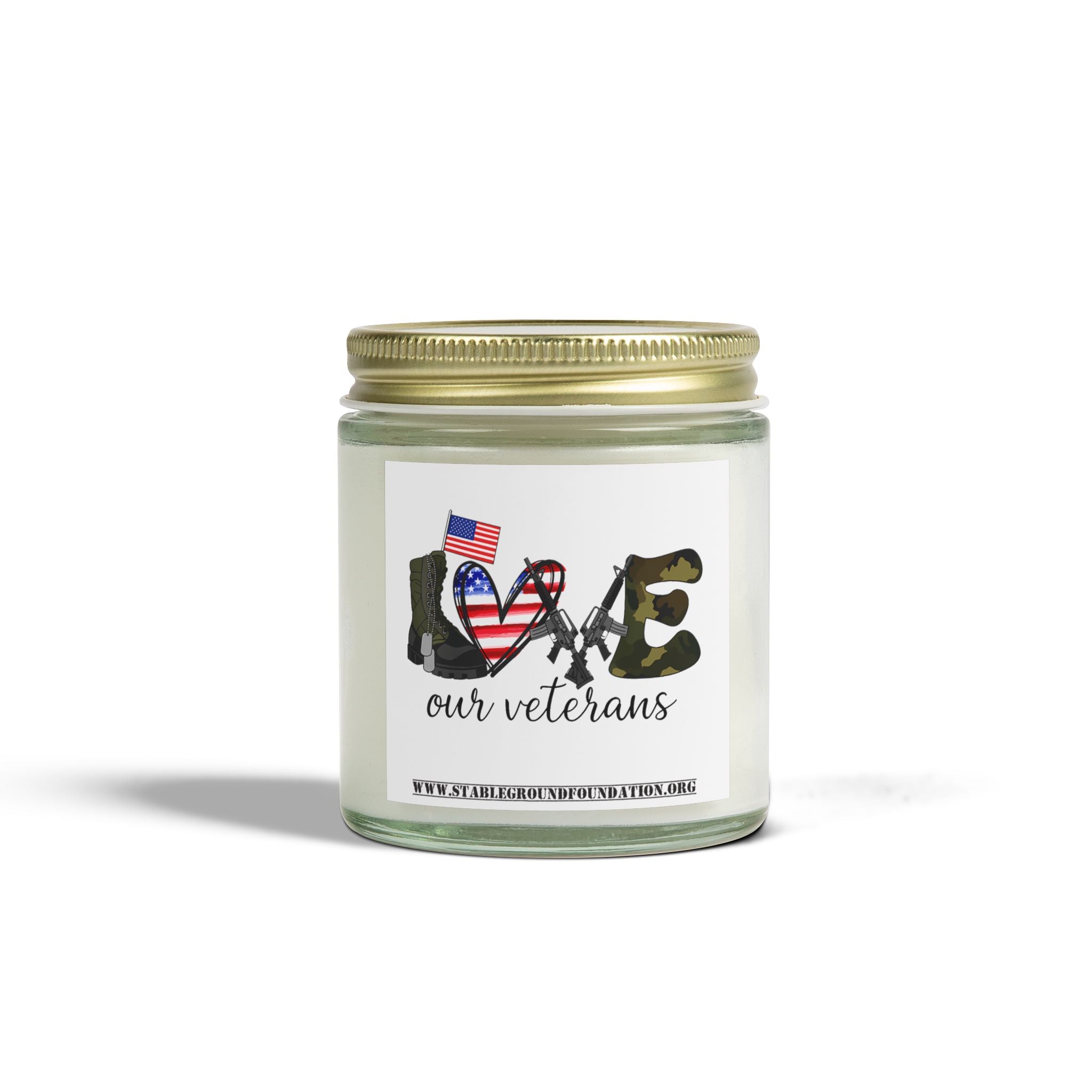 Love Our Veterans Candle – Simple Camo Patriotic Candle Honoring Heroes