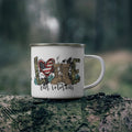 “Love Our Veterans” Enamel Mug with American Flag Heart, Combat Boots, and Floral Design