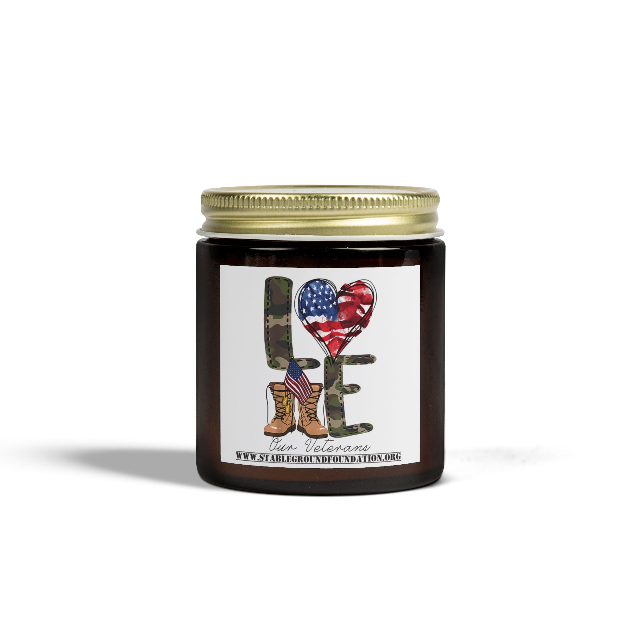 Love Our Veterans Candle – Classic American Flag & Boots Patriotic Candle