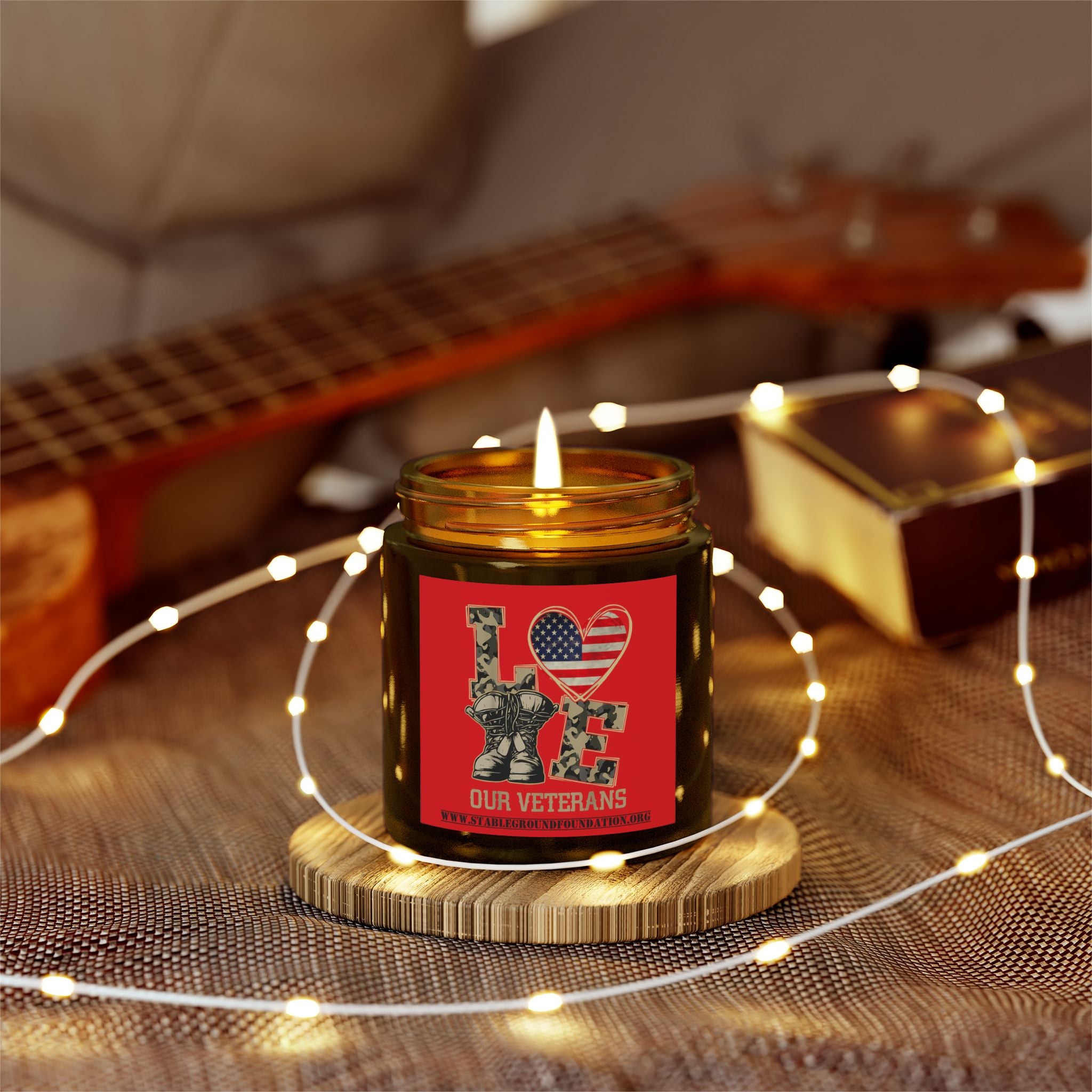 Love Our Veterans Candle – Red Patriotic Tribute Candle for Heroes
