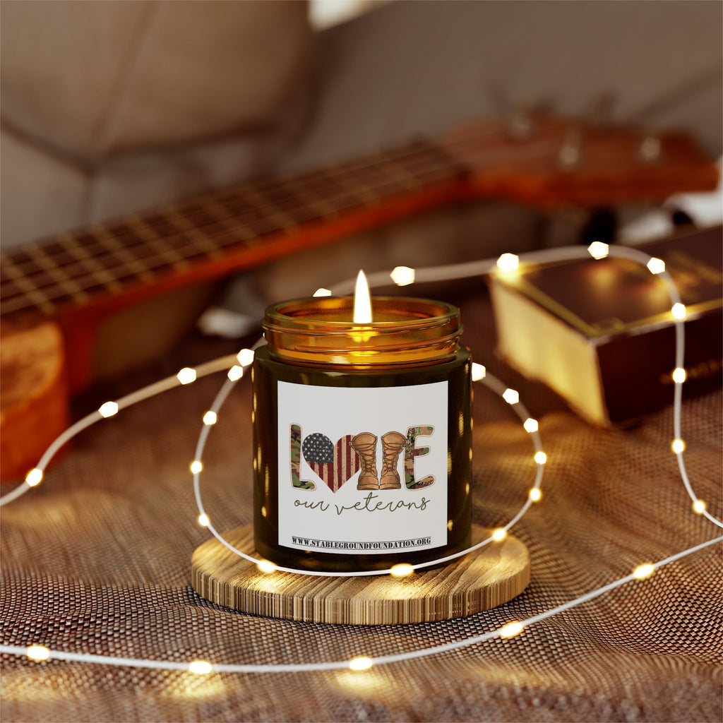 Love Our Veterans Candle – Desert Camo Boots Patriotic Tribute Candle