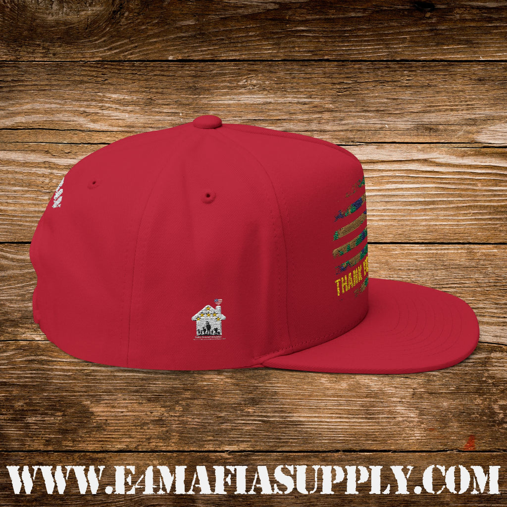 Patriotic “Thank You Veterans” Flat Bill Cap with American Flag Embroidery