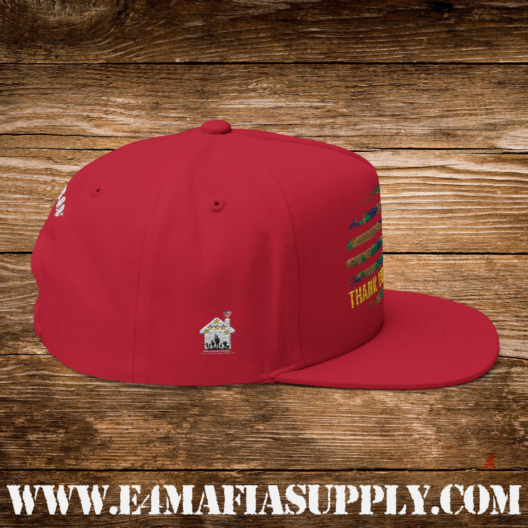 Patriotic “Thank You Veterans” Flat Bill Cap with American Flag Embroidery