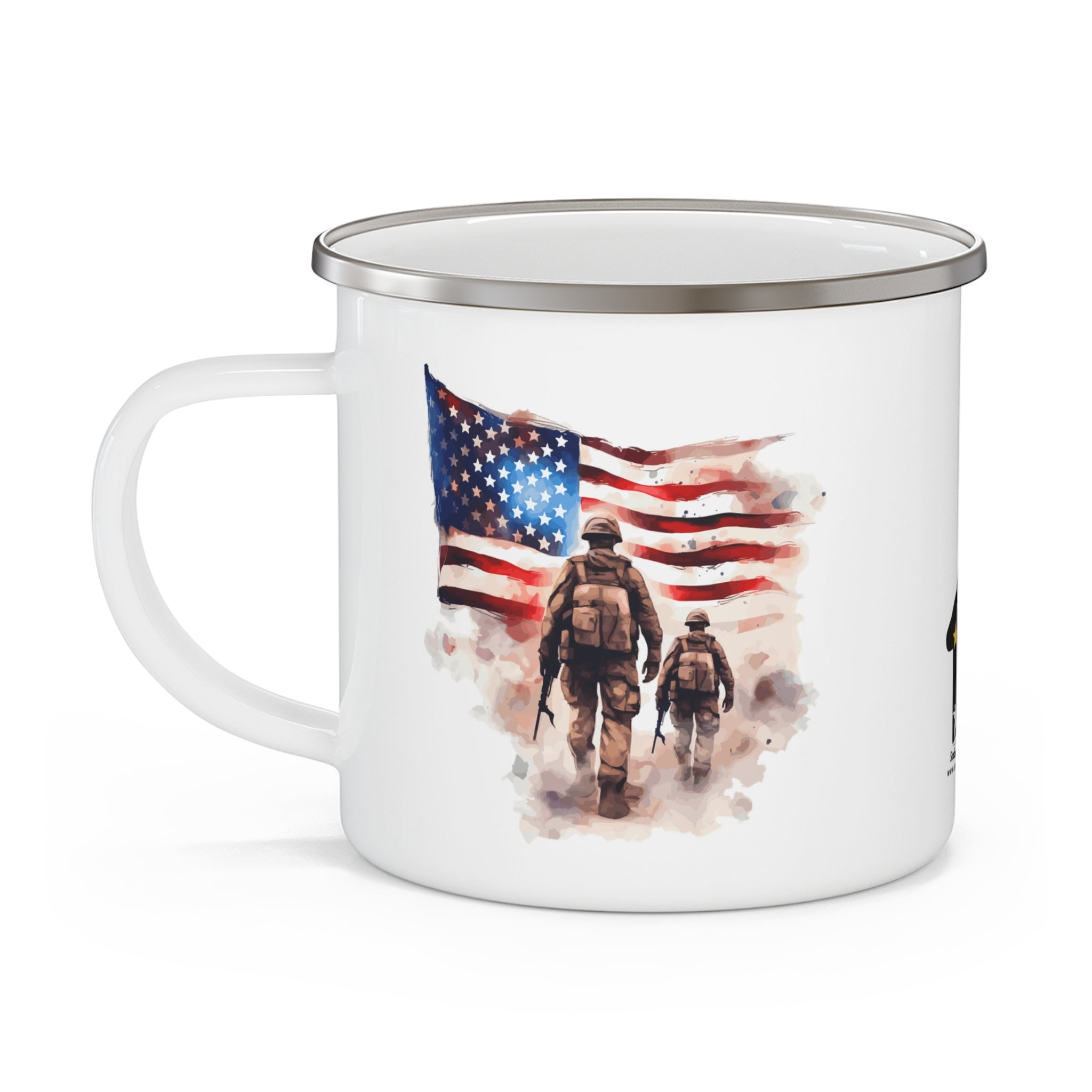 White Two Soldiers Coffee Cup – Brotherhood & Freedom Tribute Enamel Cup
