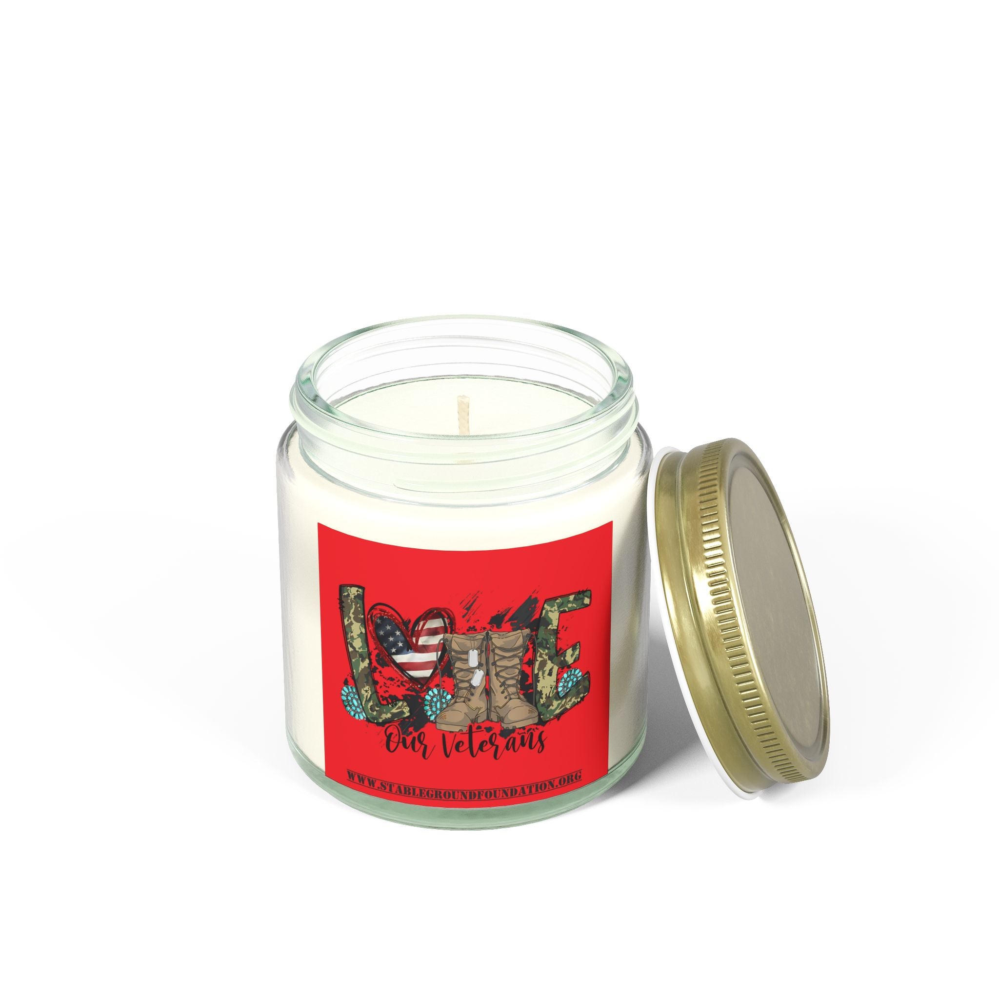 Love Our Veterans Candle – Red Military Boots Candle Supporting Our Heroes