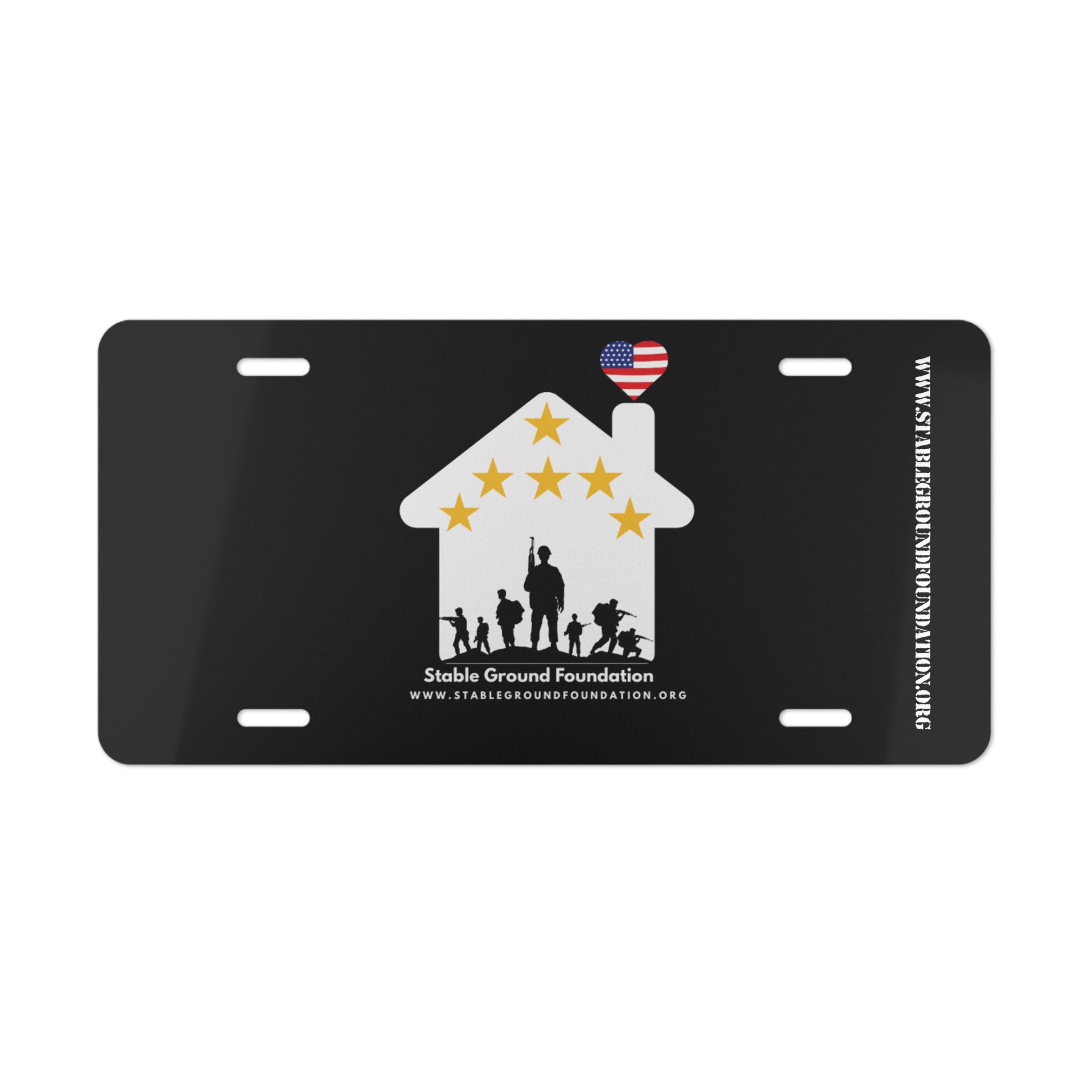Stable Ground Foundation Black License Plate – Patriotic Veteran Support Design