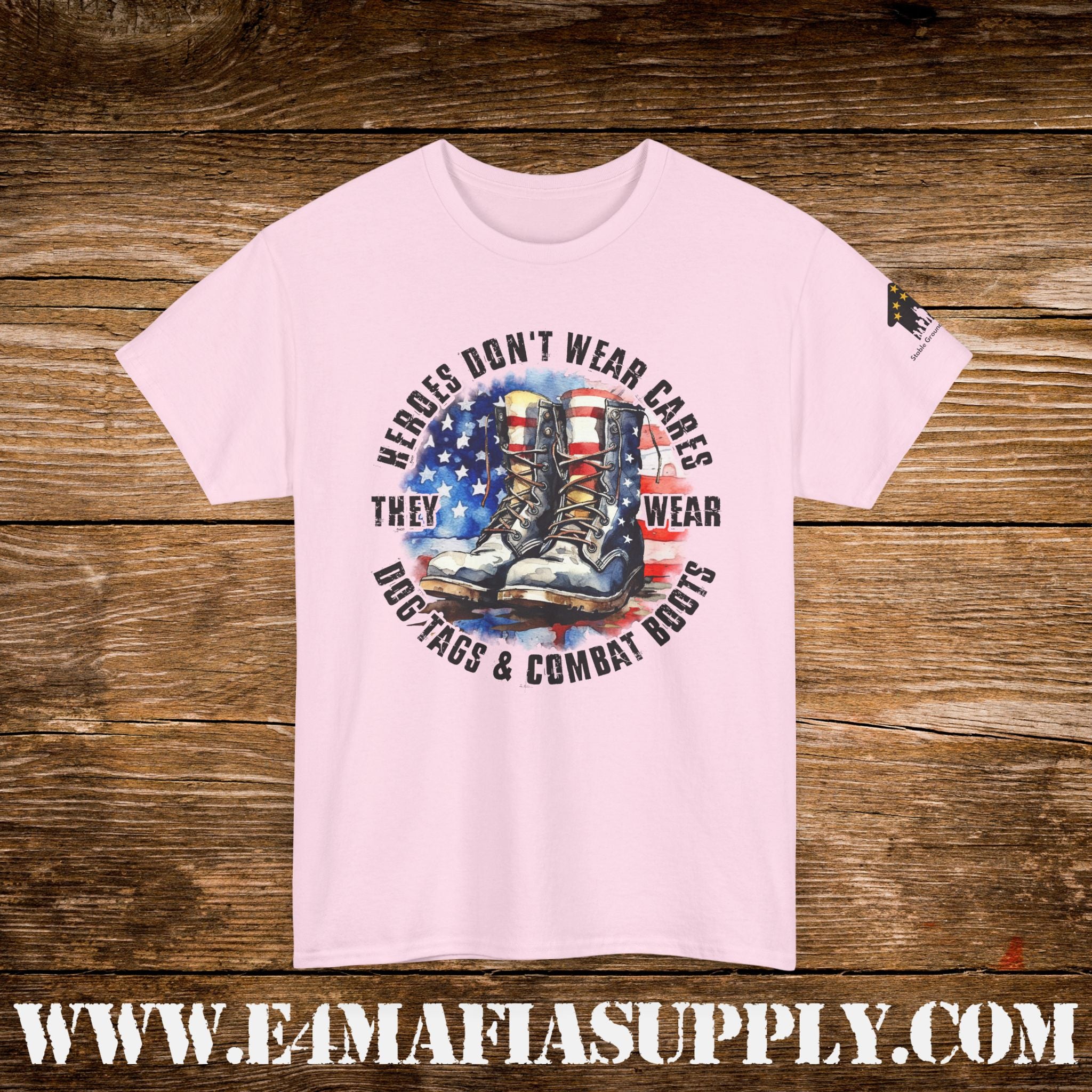 “Heroes Don’t Wear Capes – They Wear Dog Tags & Combat Boots” – Patriotic Round Flag Military T-Shirt