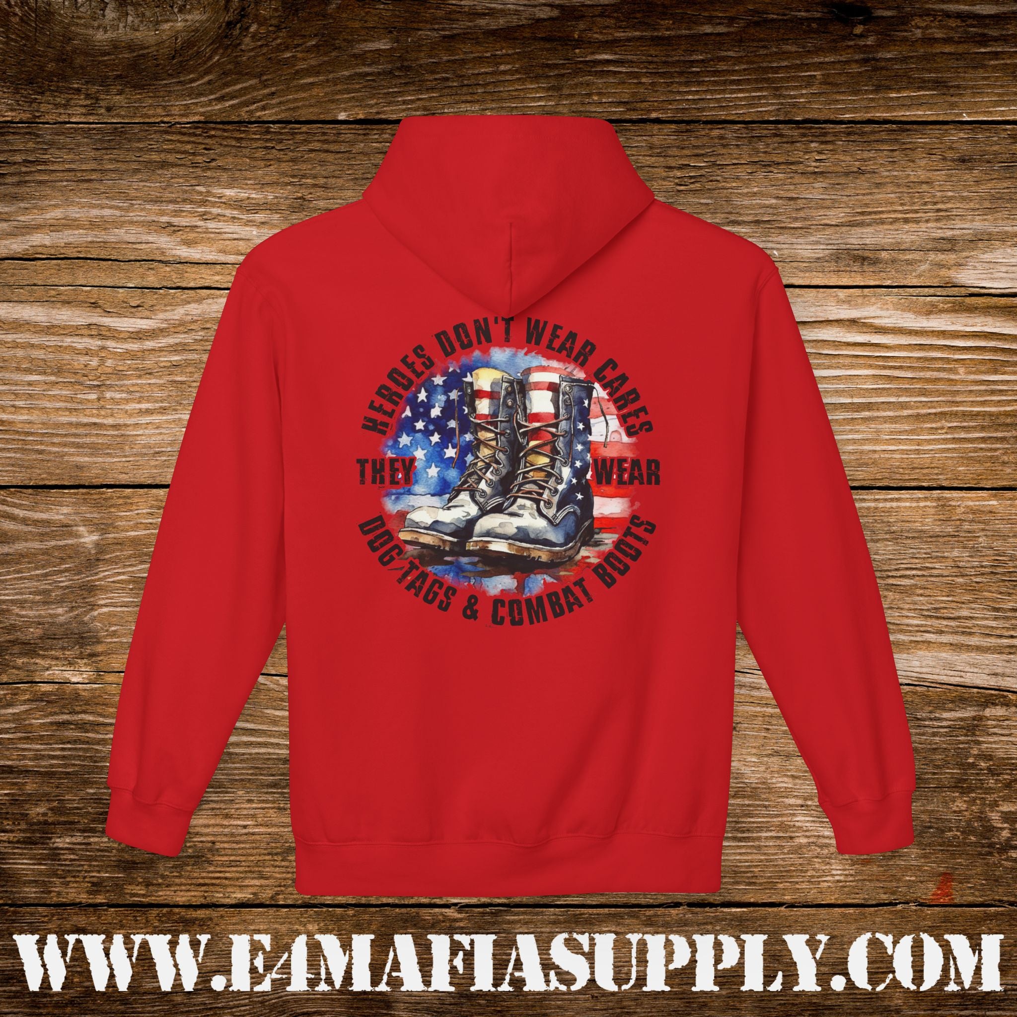 “Heroes Don’t Wear Capes – They Wear Dog Tags & Combat Boots” Patriotic Military Hoodie