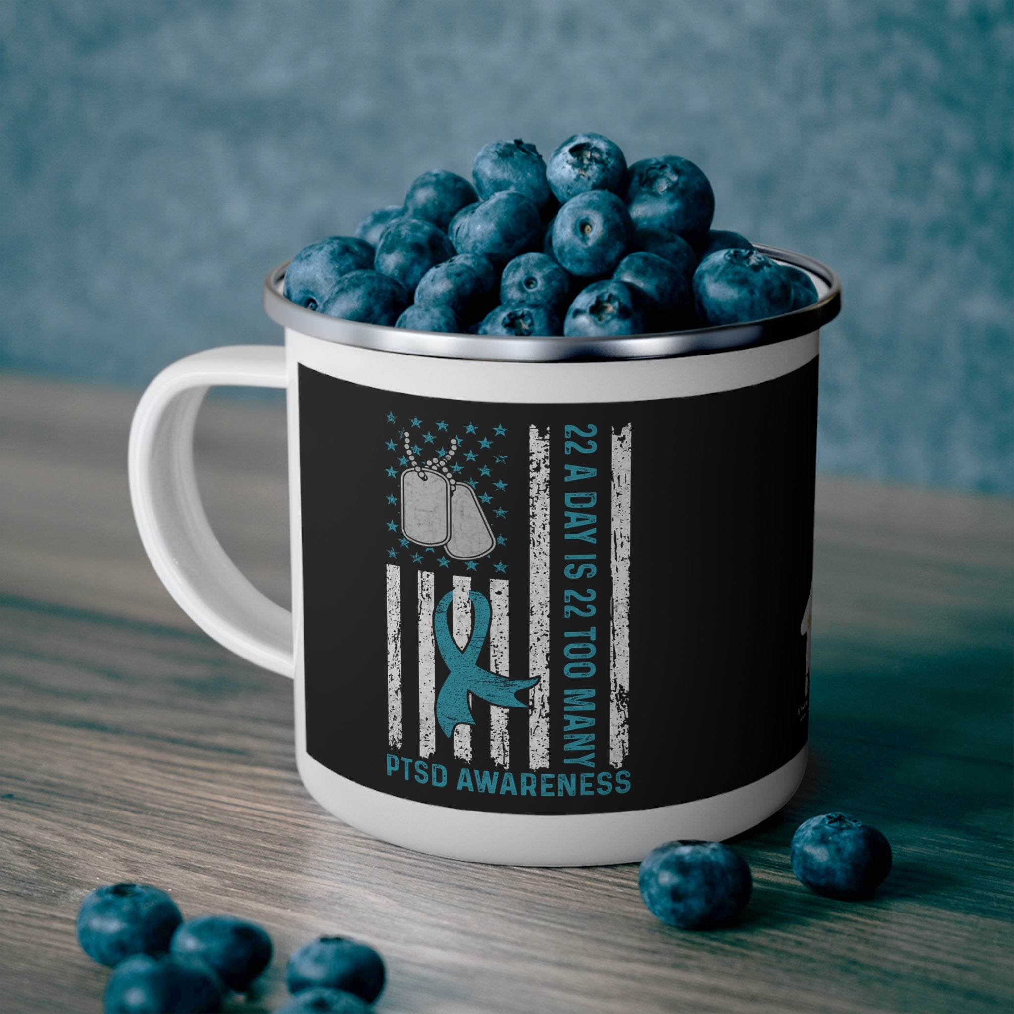 PTSD Awareness Coffee Cup – 22 A Day Is 22 Too Many Enamel Cup