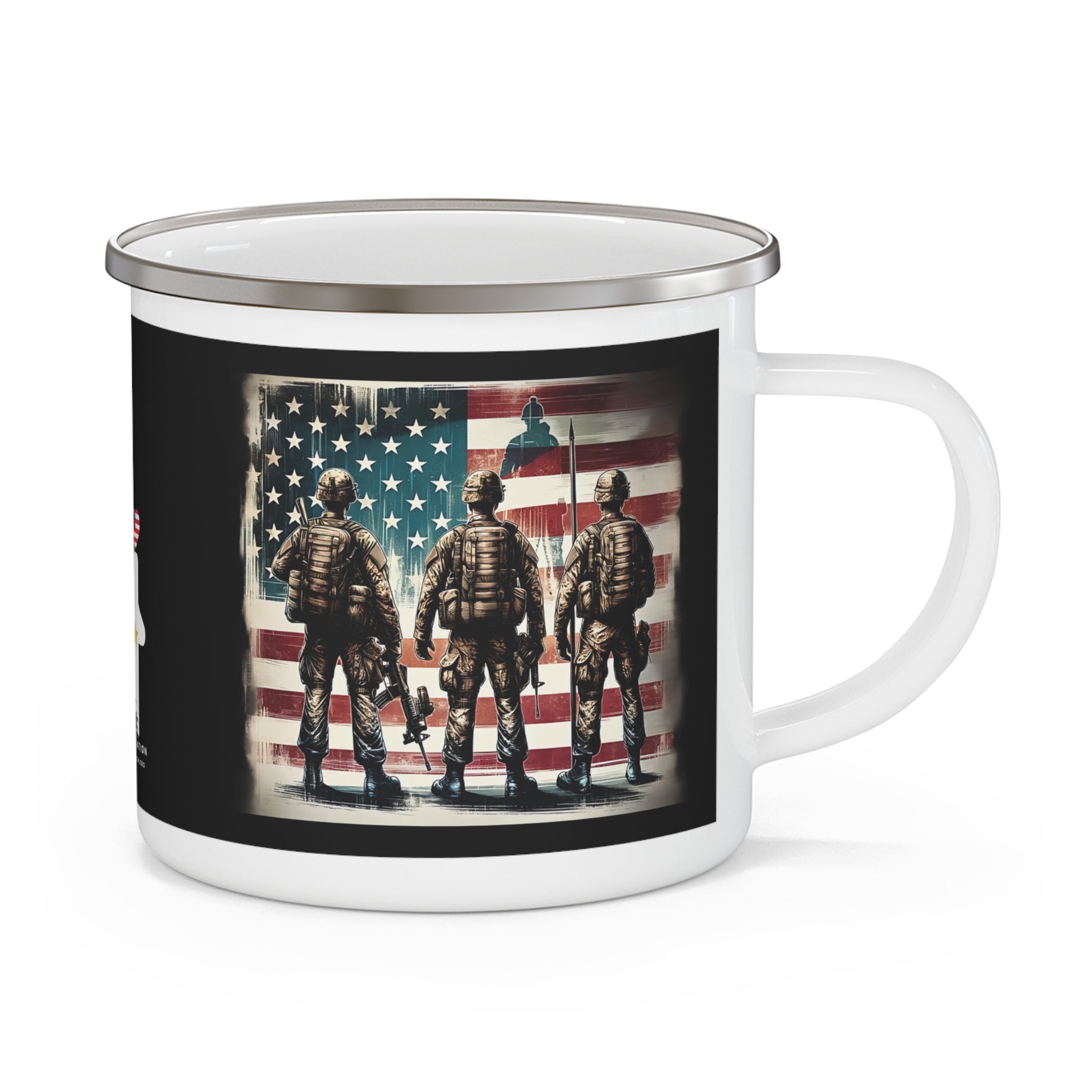 Three Soldiers Coffee Cup – Patriotic Brotherhood Tribute Enamel Cup