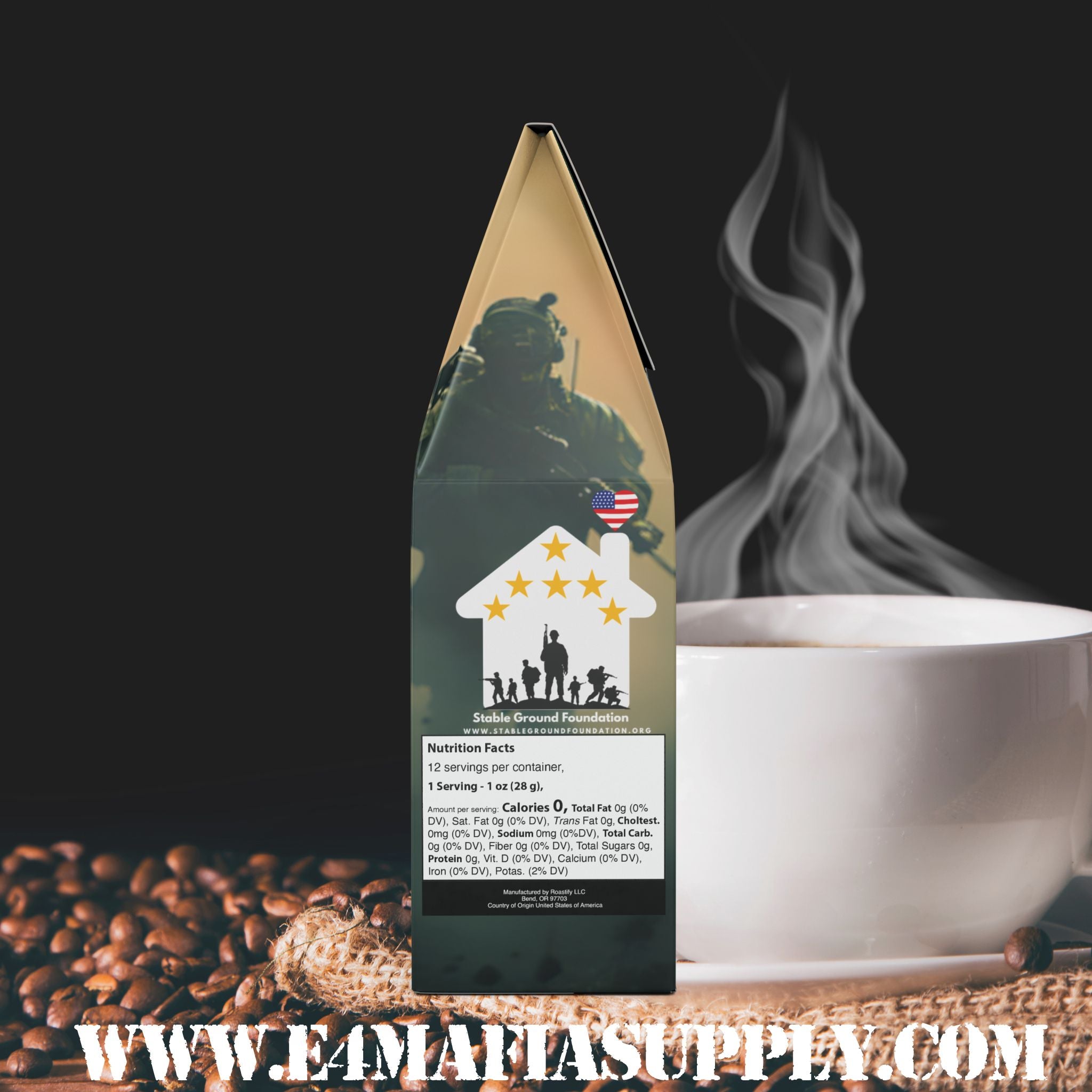 Ranger’s Rest – Patriotic Veteran Coffee Blend with American Flag and Skull Design